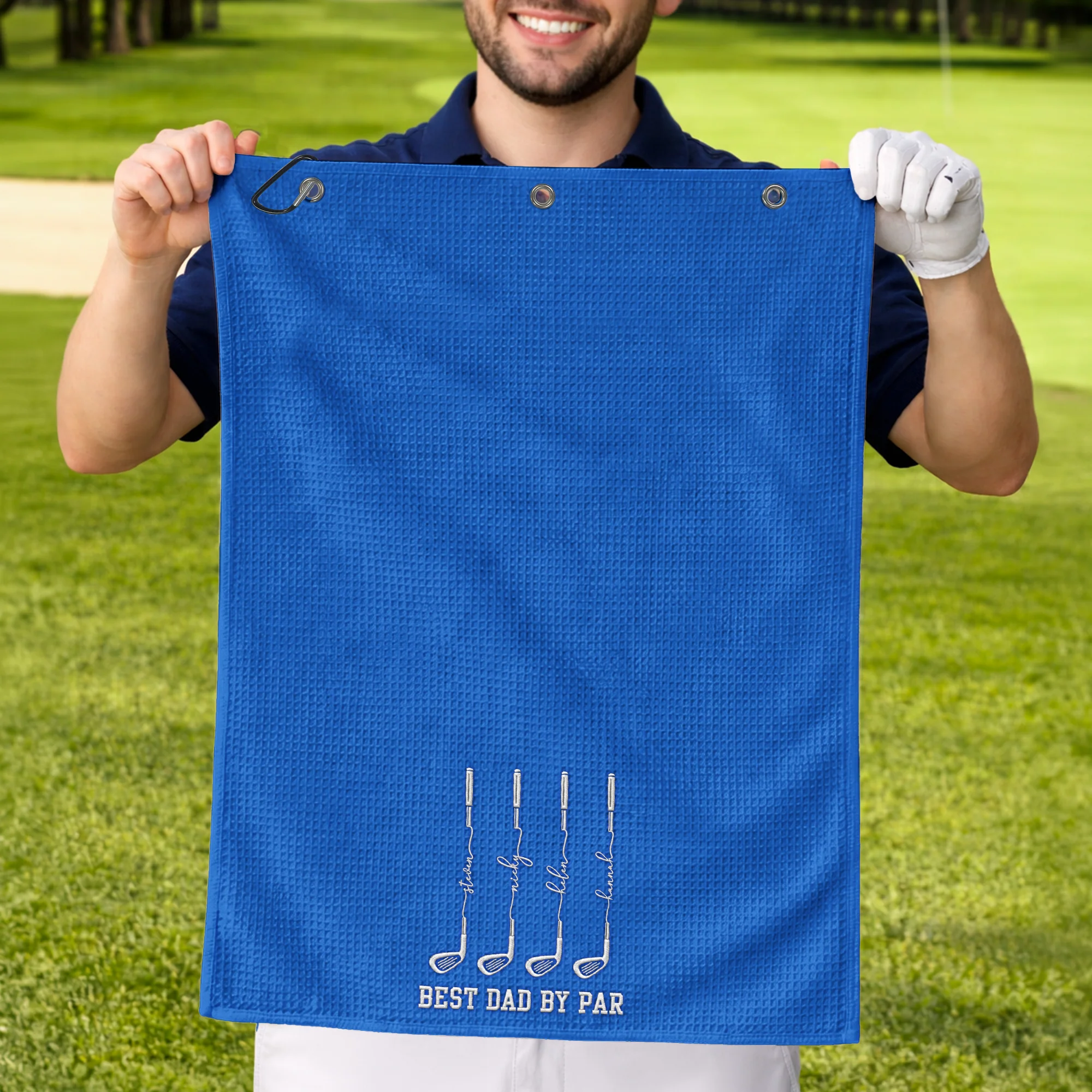 Father's Day Gifts, Best Dad By Par, Best Grandpa By Par Custom Kids Name - Personalized Golf Towel - Image 2