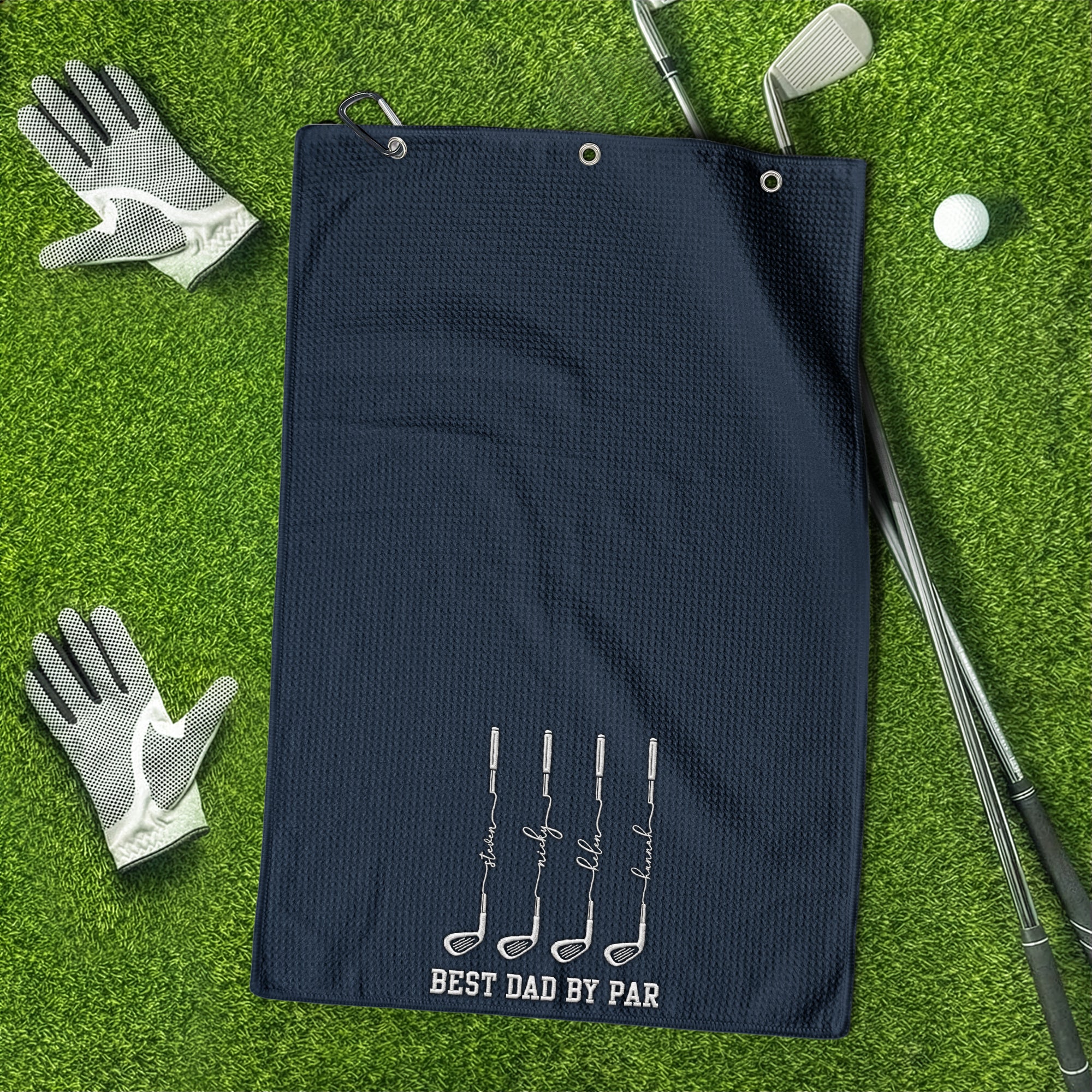 Father's Day Gifts, Best Dad By Par, Best Grandpa By Par Custom Kids Name - Personalized Golf Towel - Image 5