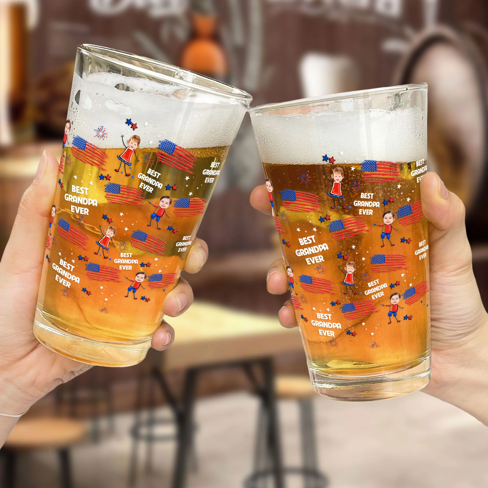 Father's Day Gifts, Best Dad Grandpa Ever Custom Photo - Personalized Beer Glass - Image 2