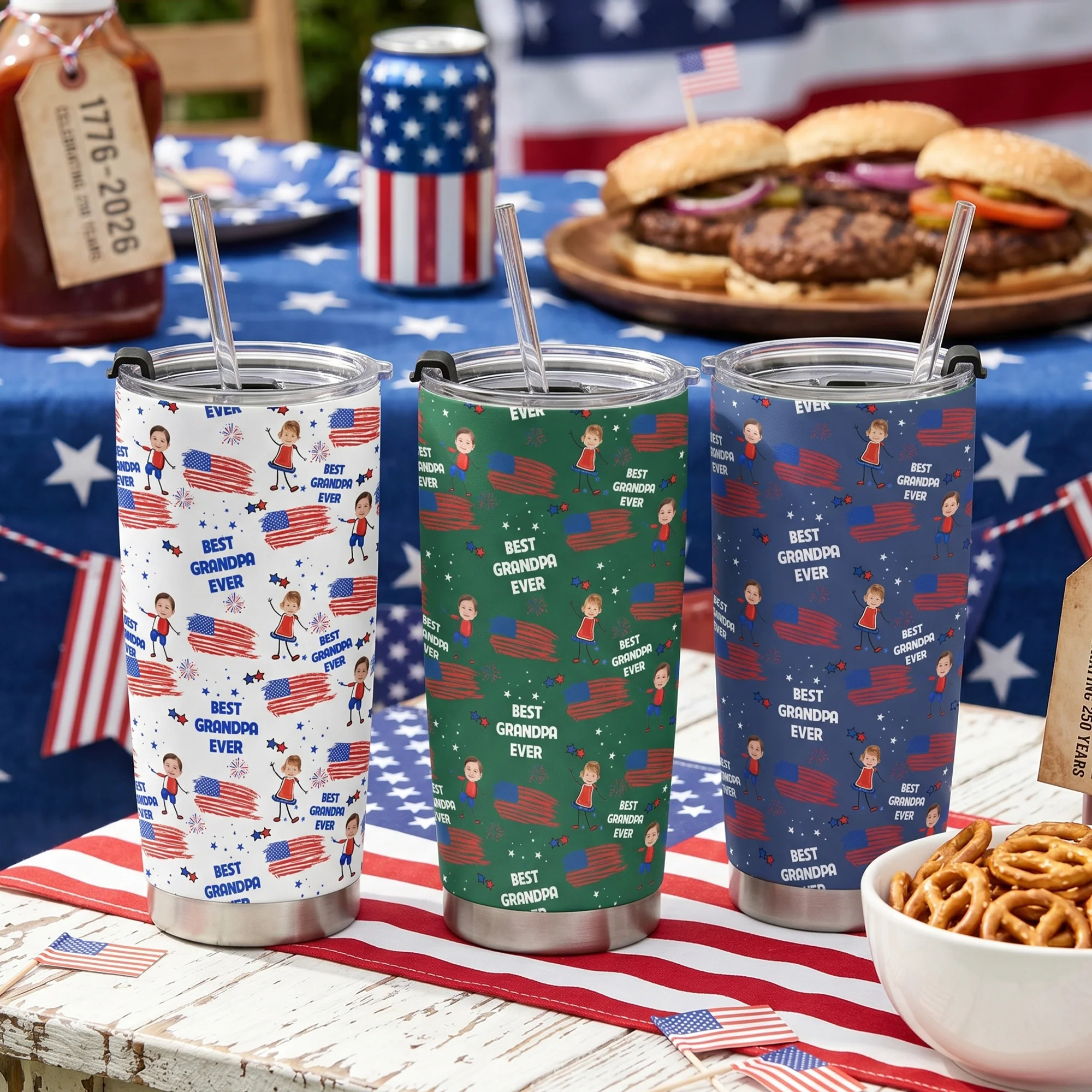 Father's Day Gifts, Best Dad Grandpa Ever Custom Photo - Personalized Tumbler