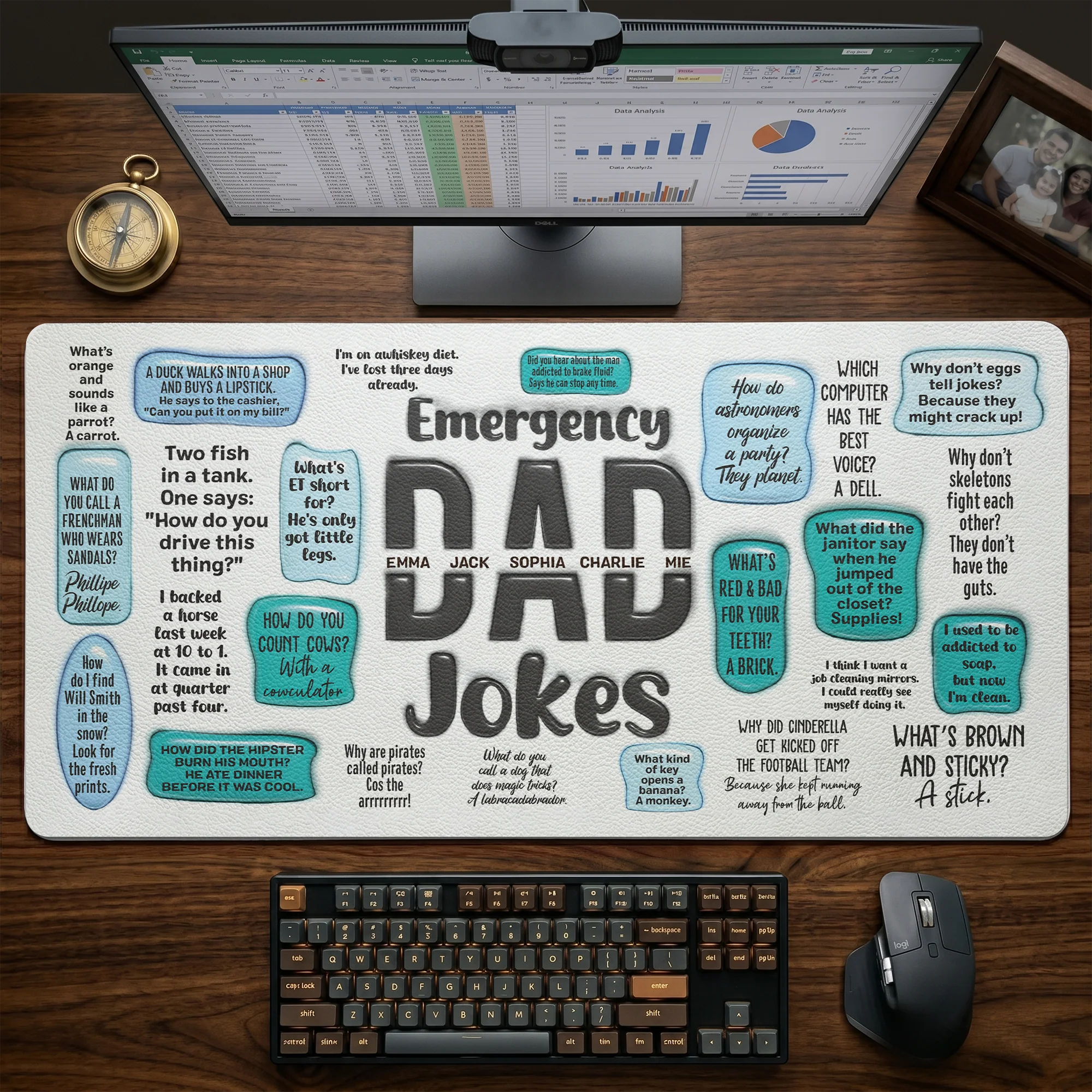 Father's Day Gifts, Emergency Dad Jokes - Personalized Desk Mat