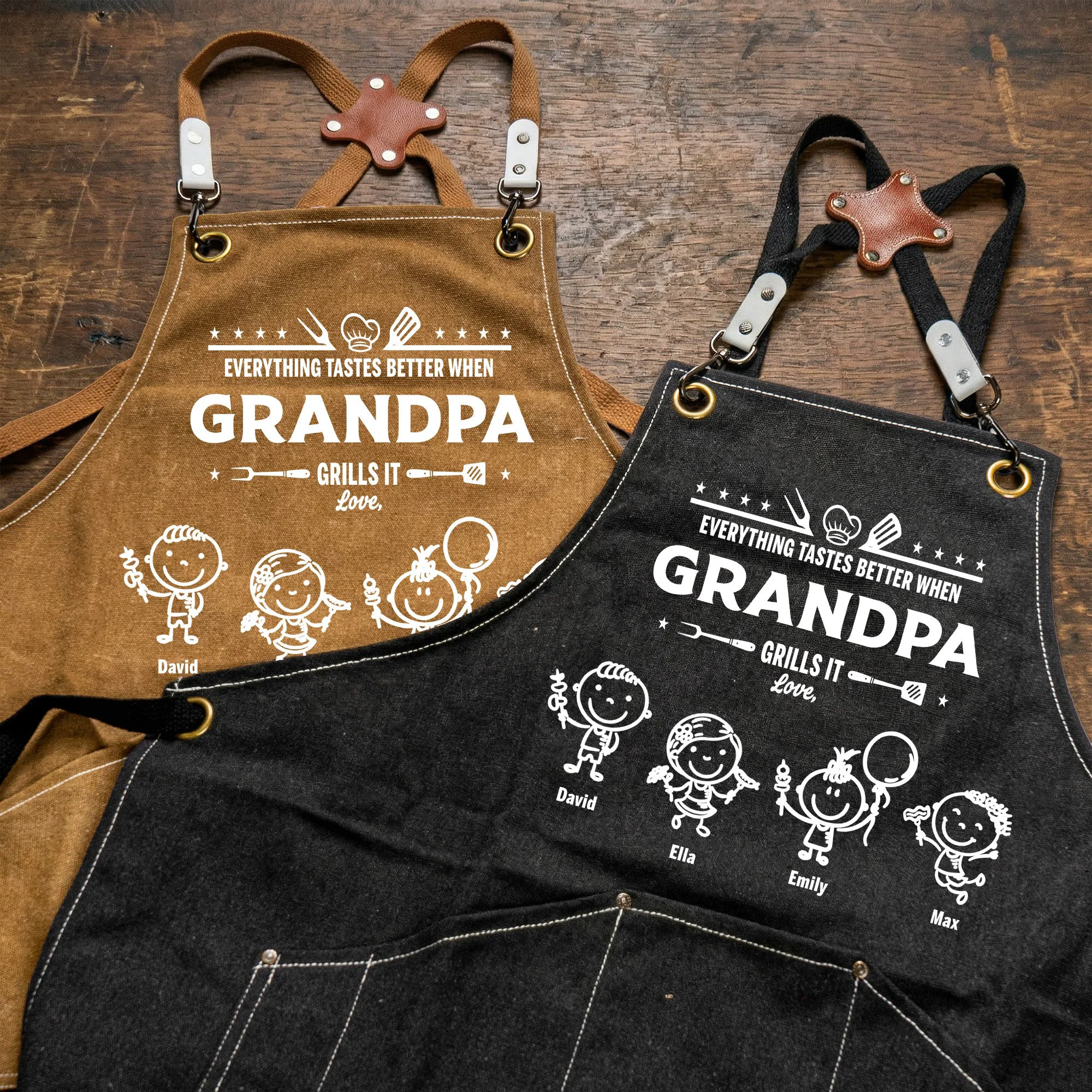 Father's Day Gifts, Everything Tastes Better When Grandpa, Dad Grills It - Personalized Apron - Image 3