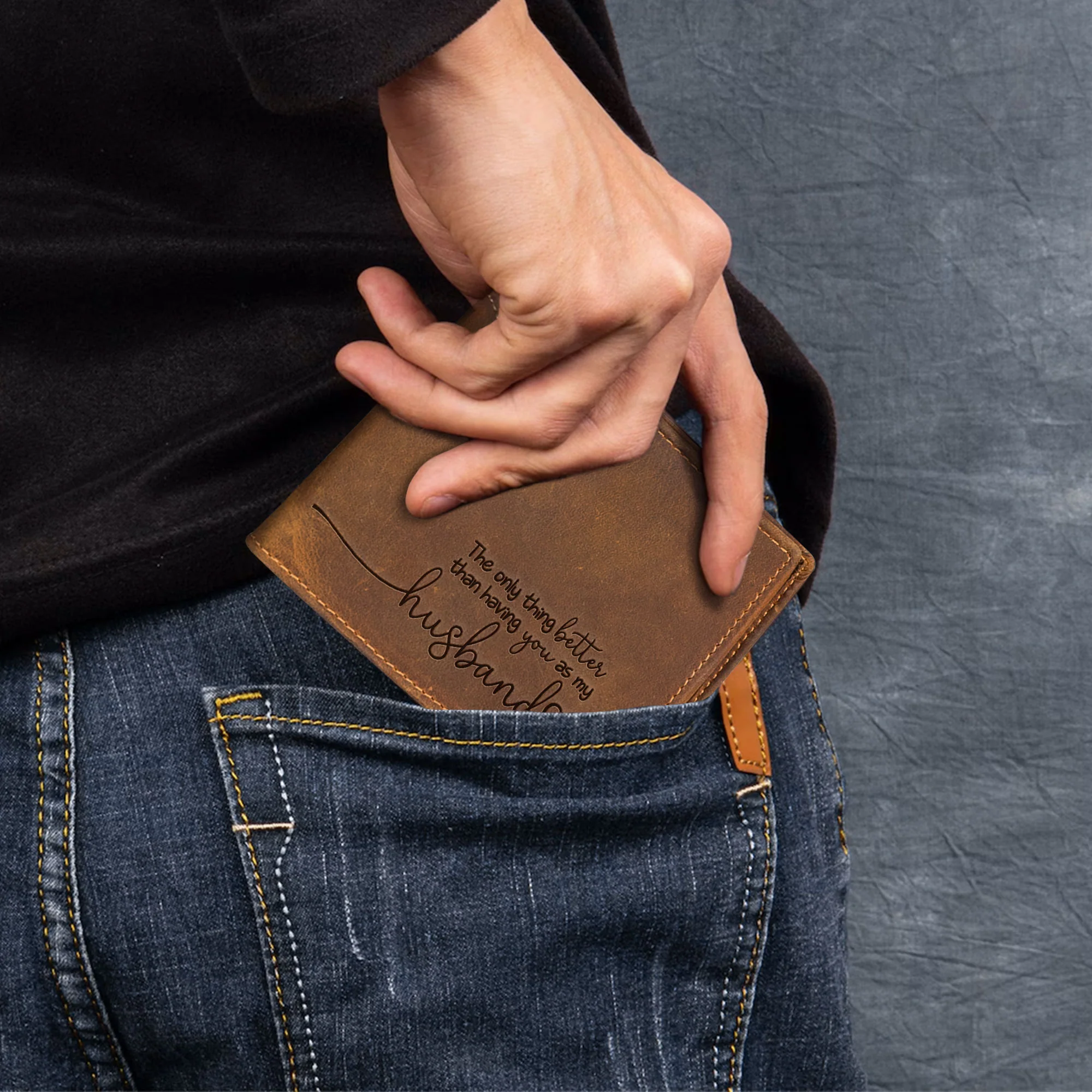 Gifts From Wife - Having You As A Dad - Personalized Leather Wallet - Image 3