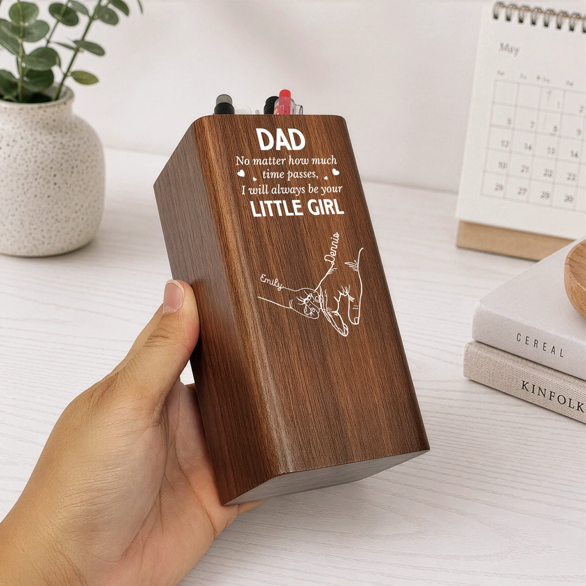 Father's Day Gifts, How Much Time Passes, I Will Always Be Your Little Girl - Personalized Pen Holder With Clock - Image 4