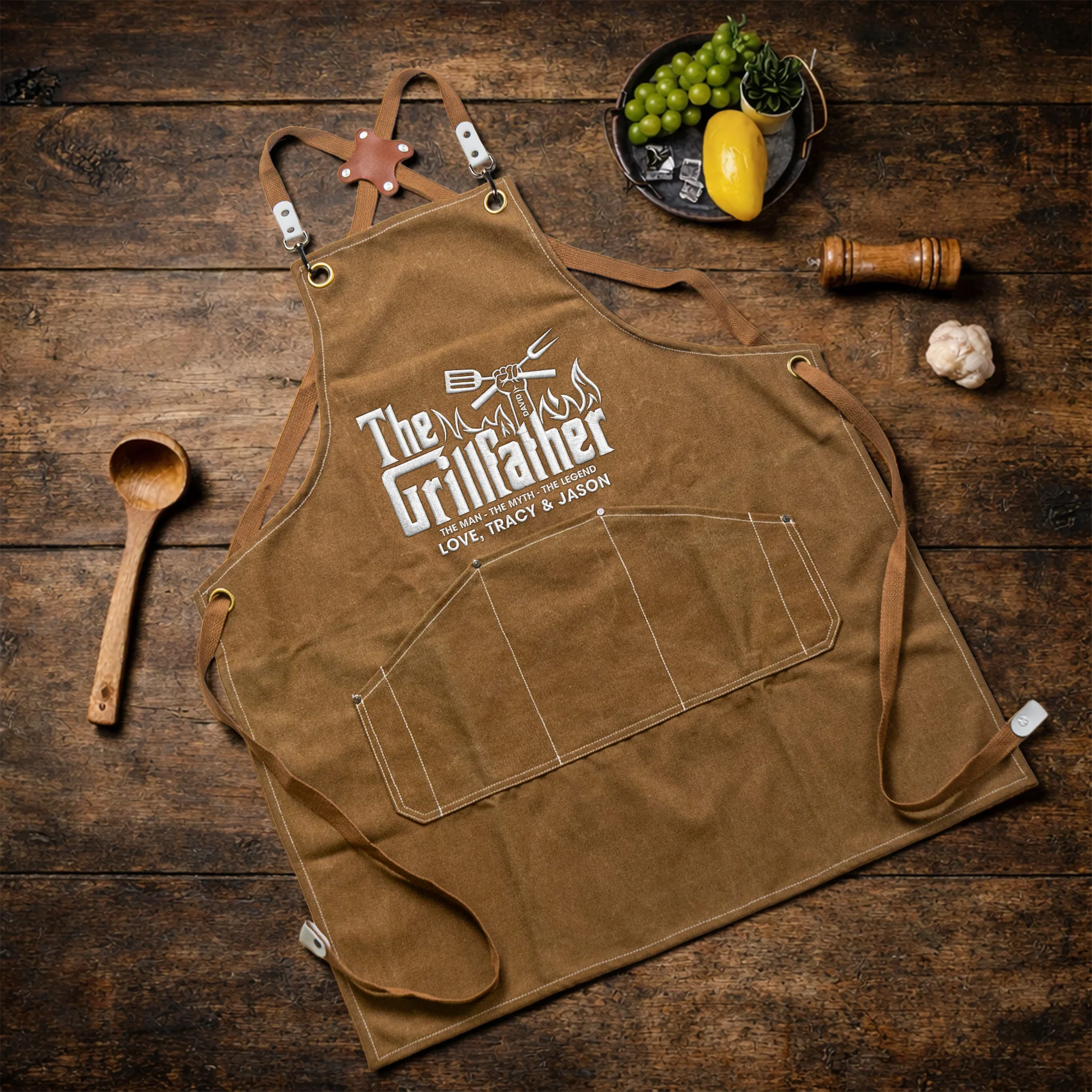 Father's Day Gifts, The Grillfather, The Man The Myth The Legend - Custom With Kids' Names - Personalized Apron - Image 3