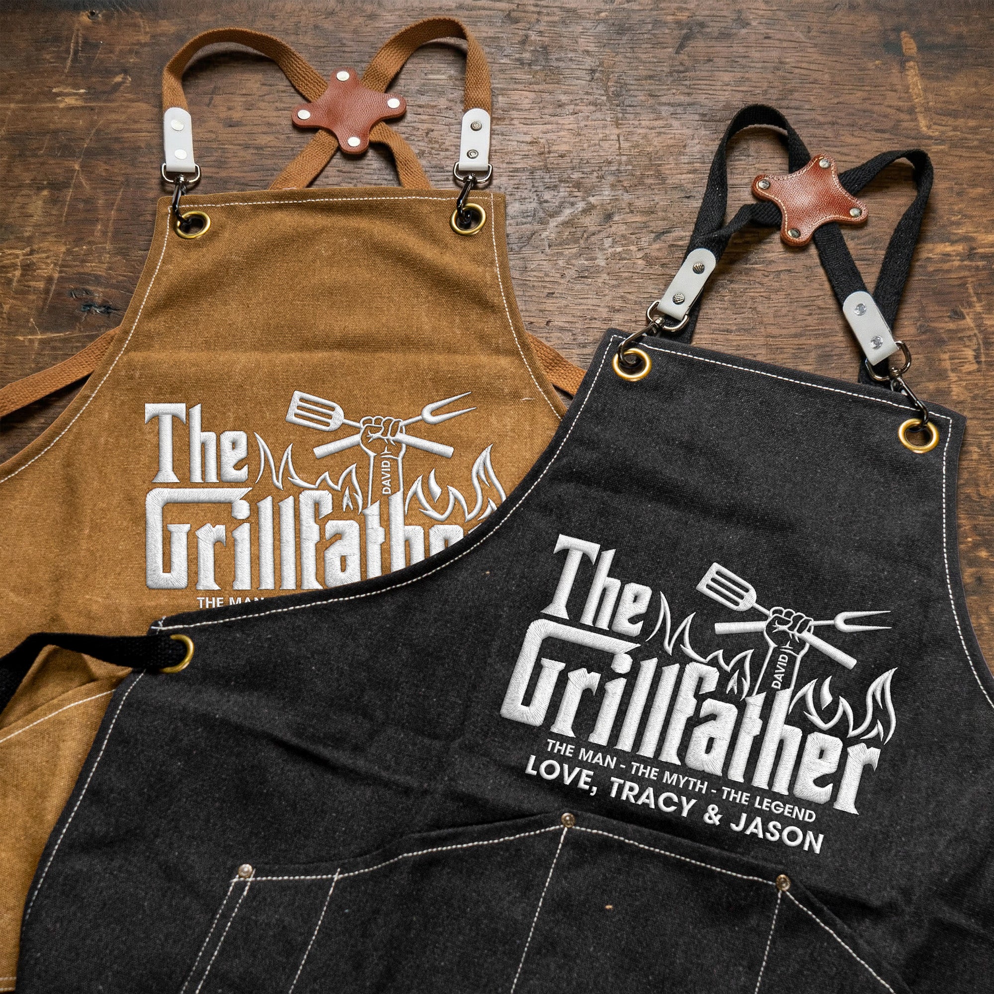 Father's Day Gifts, The Grillfather, The Man The Myth The Legend - Custom With Kids' Names - Personalized Apron - Image 5