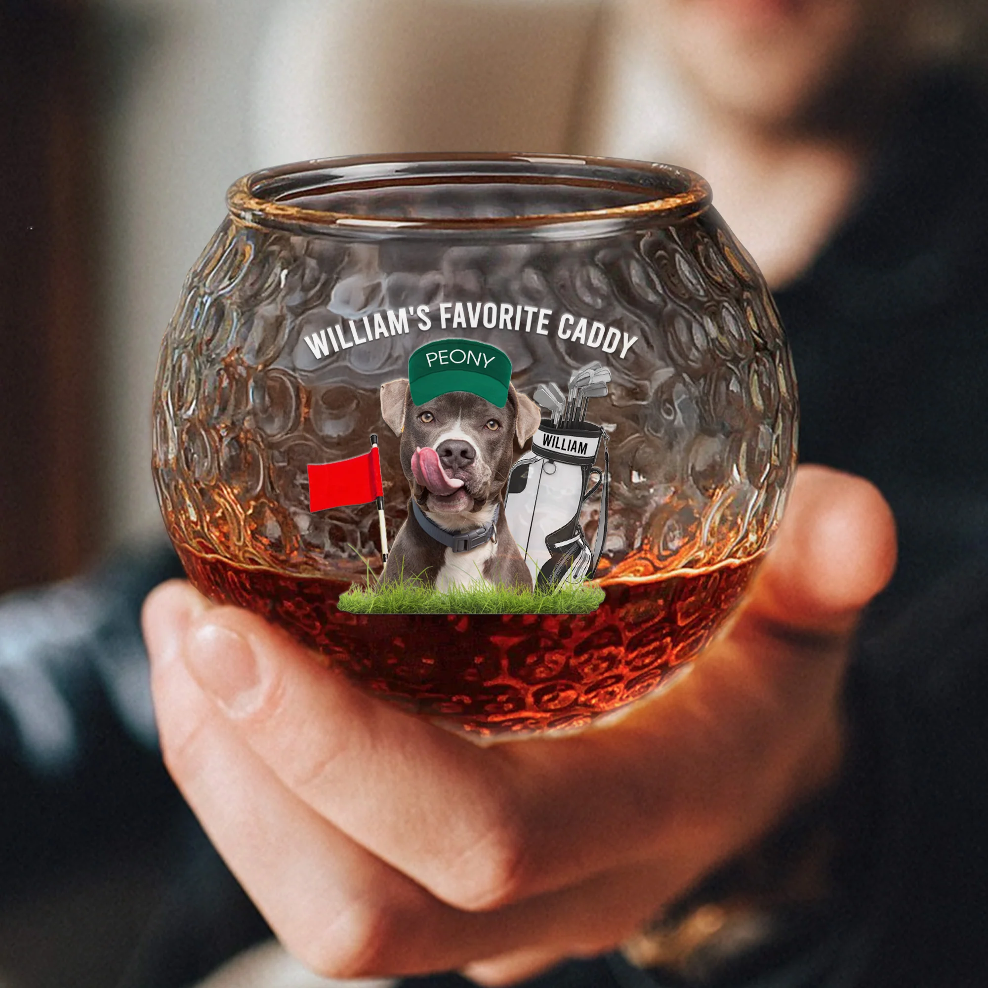 Favorite Caddy For Golfers - Custom Pet Photo, Dog Lovers - Personalized Photo Golf Whiskey Glass - Image 4