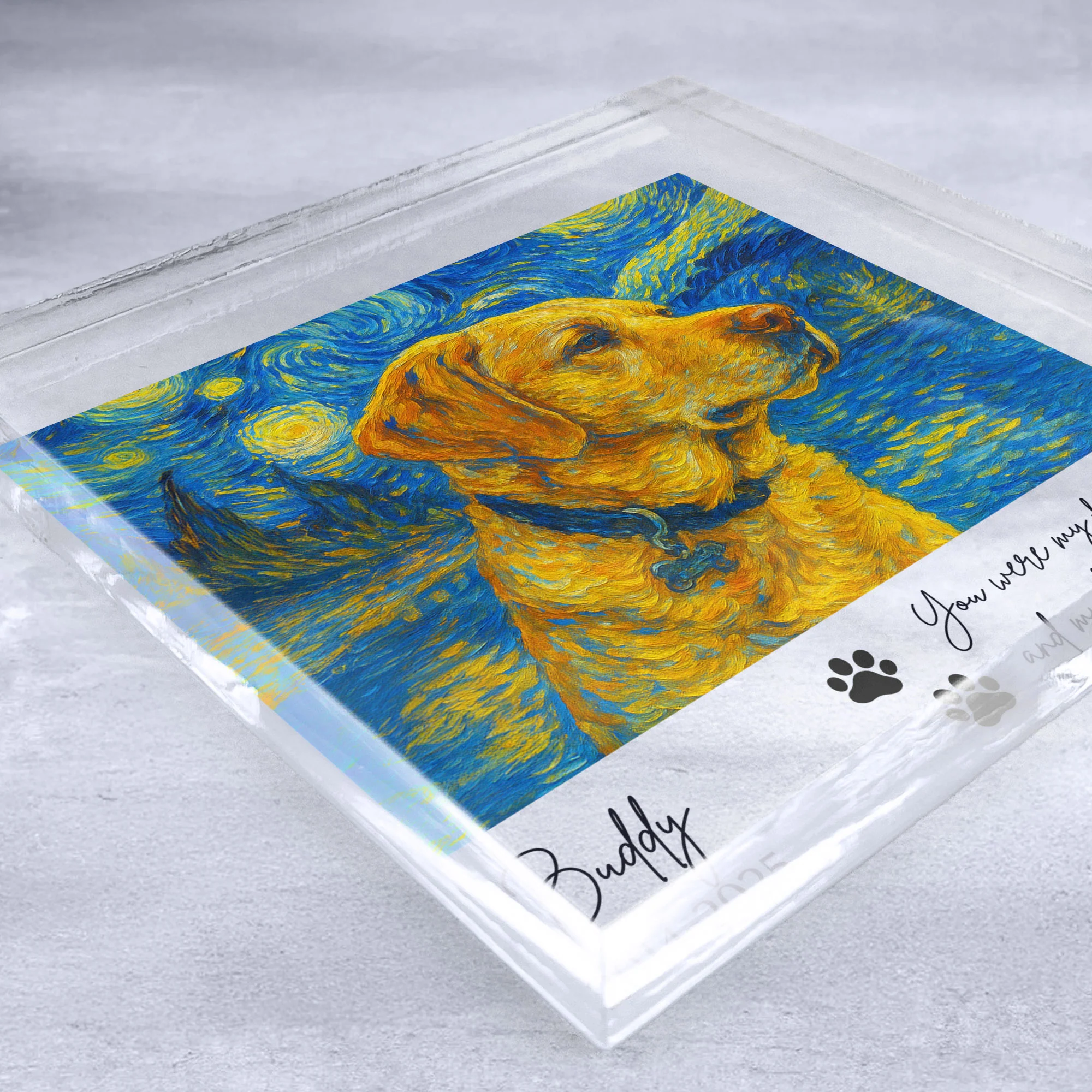 Favorite Hello & Hardest Goodbye Loss Of Pet Van Gogh Art - Personalized Acrylic Photo Plaque - Image 2