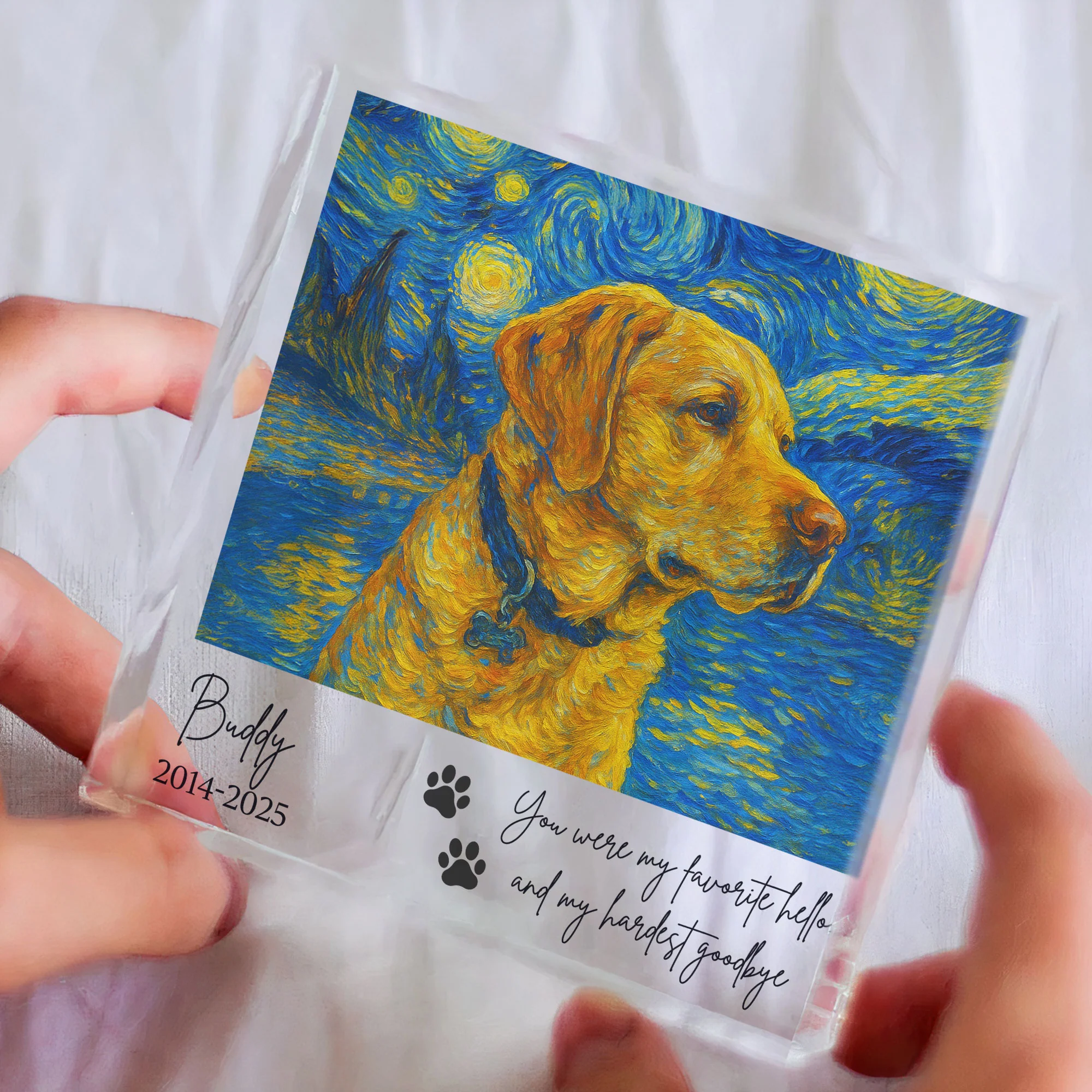 Favorite Hello & Hardest Goodbye Loss Of Pet Van Gogh Art - Personalized Acrylic Photo Plaque - Image 4