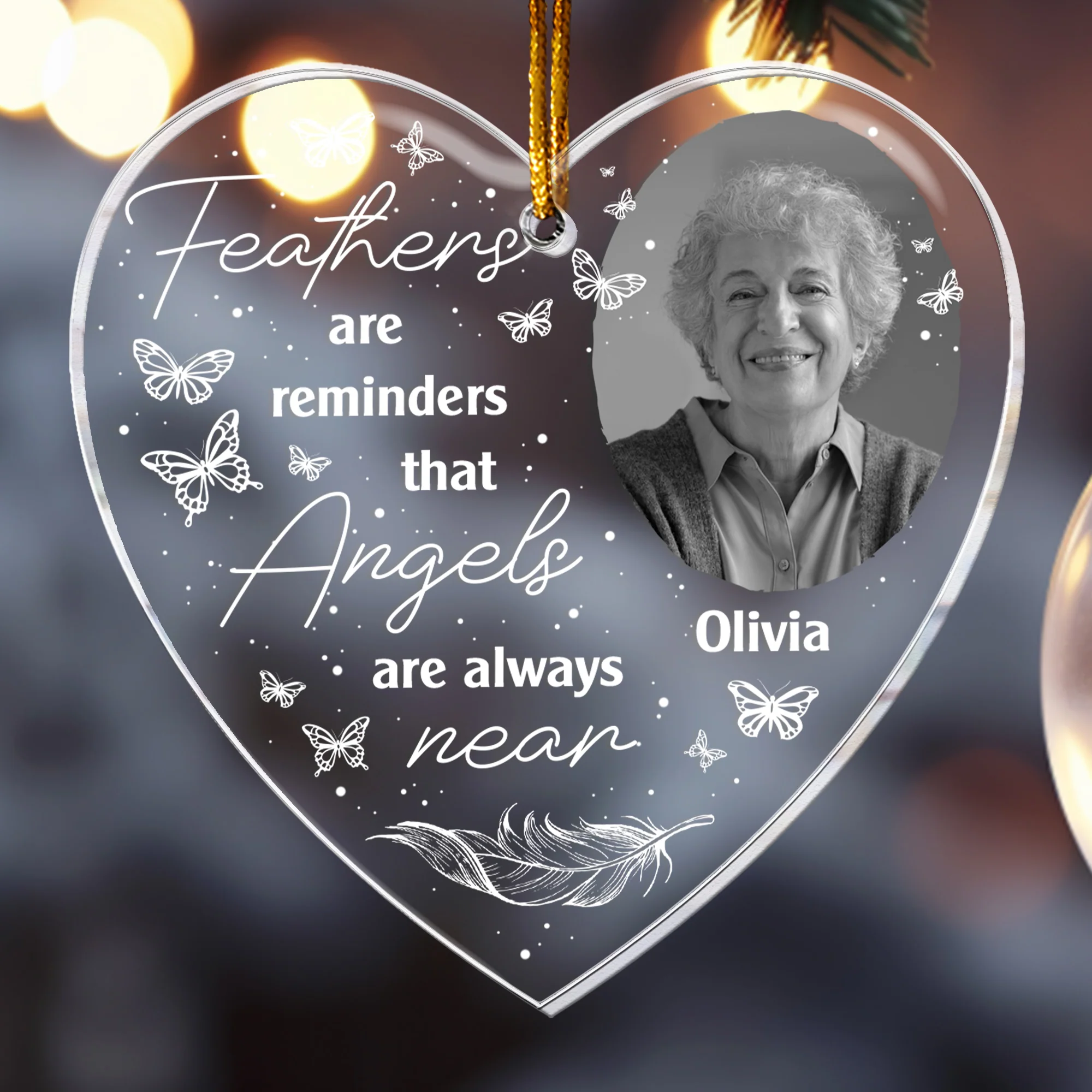 Feathers Are Reminders Angels Are Always Near - Personalized Acrylic Photo Ornament - Image 5