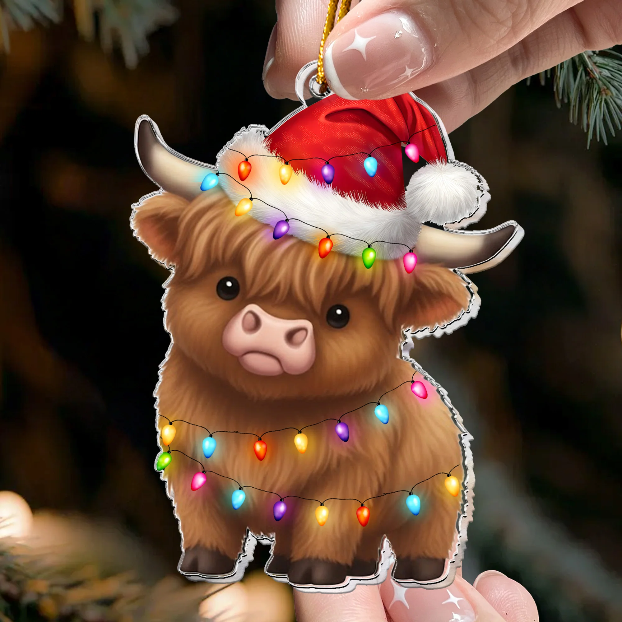 Fesstive Cute Cow Highland Cow - Acrylic Ornament - Image 2