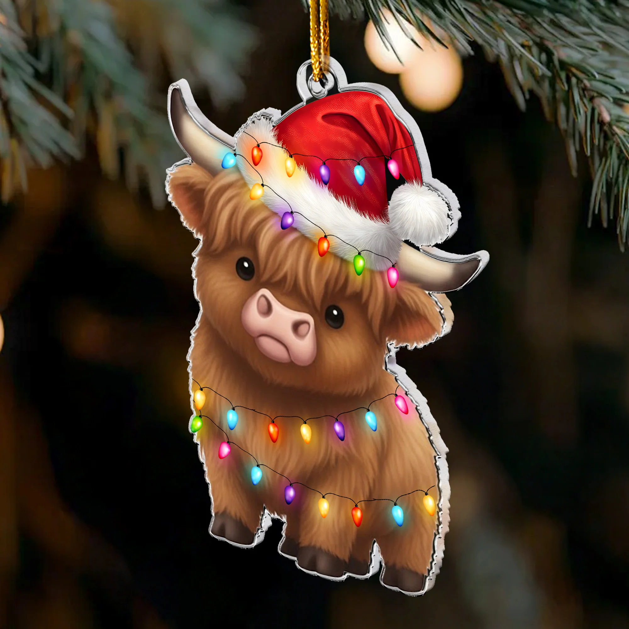Fesstive Cute Cow Highland Cow - Acrylic Ornament - Image 3
