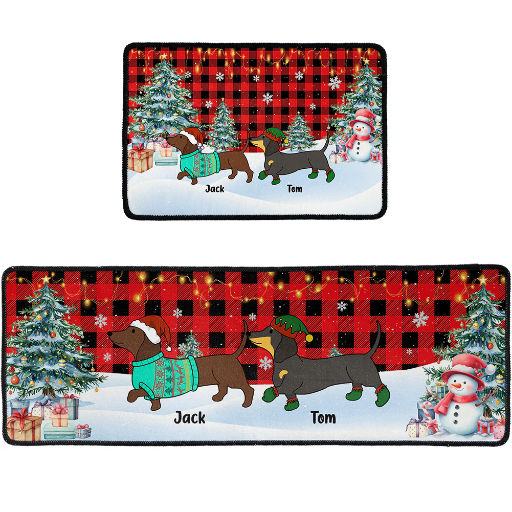 Festive Dogs Dachshund Through The Snow - Personalized Runner Rug - Image 3