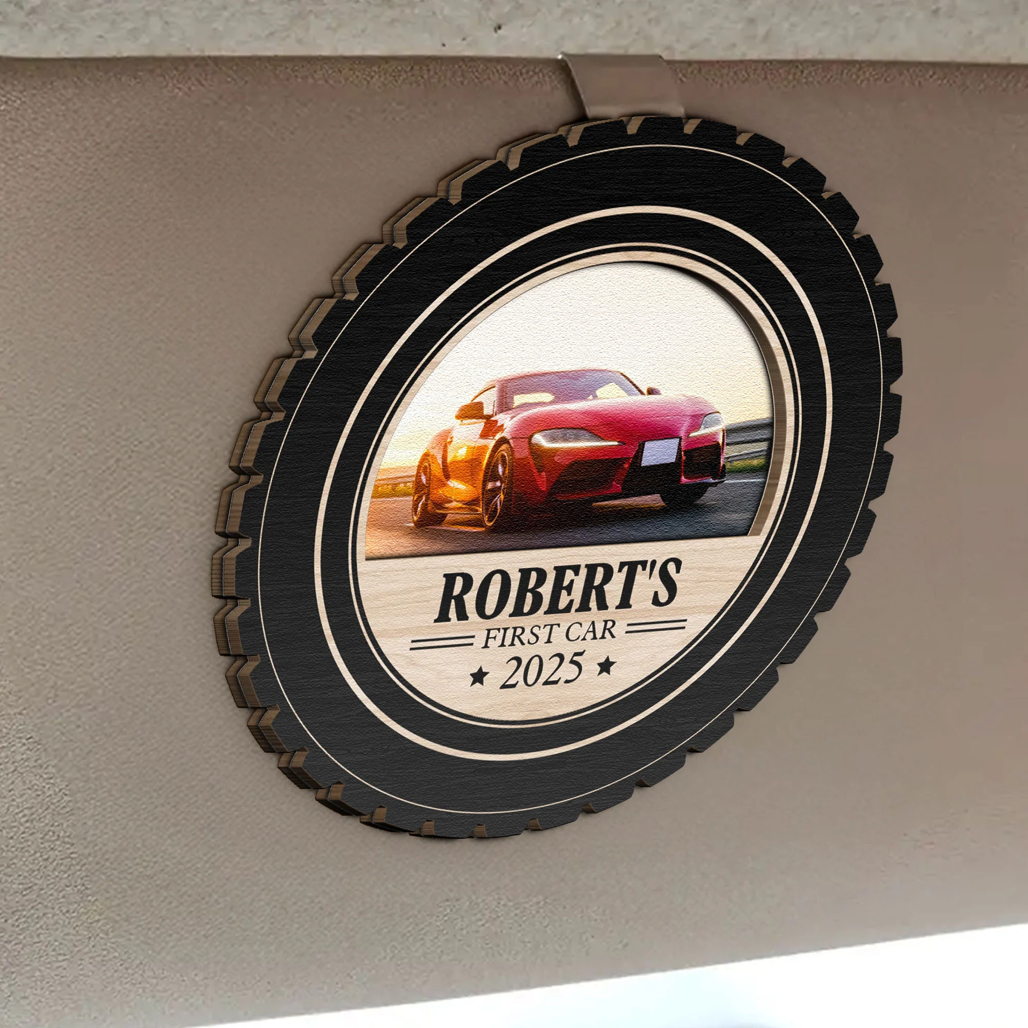 First Car Gift For Men Women New Driver - Personalized Wooden Photo Car Visor Clip - Image 2