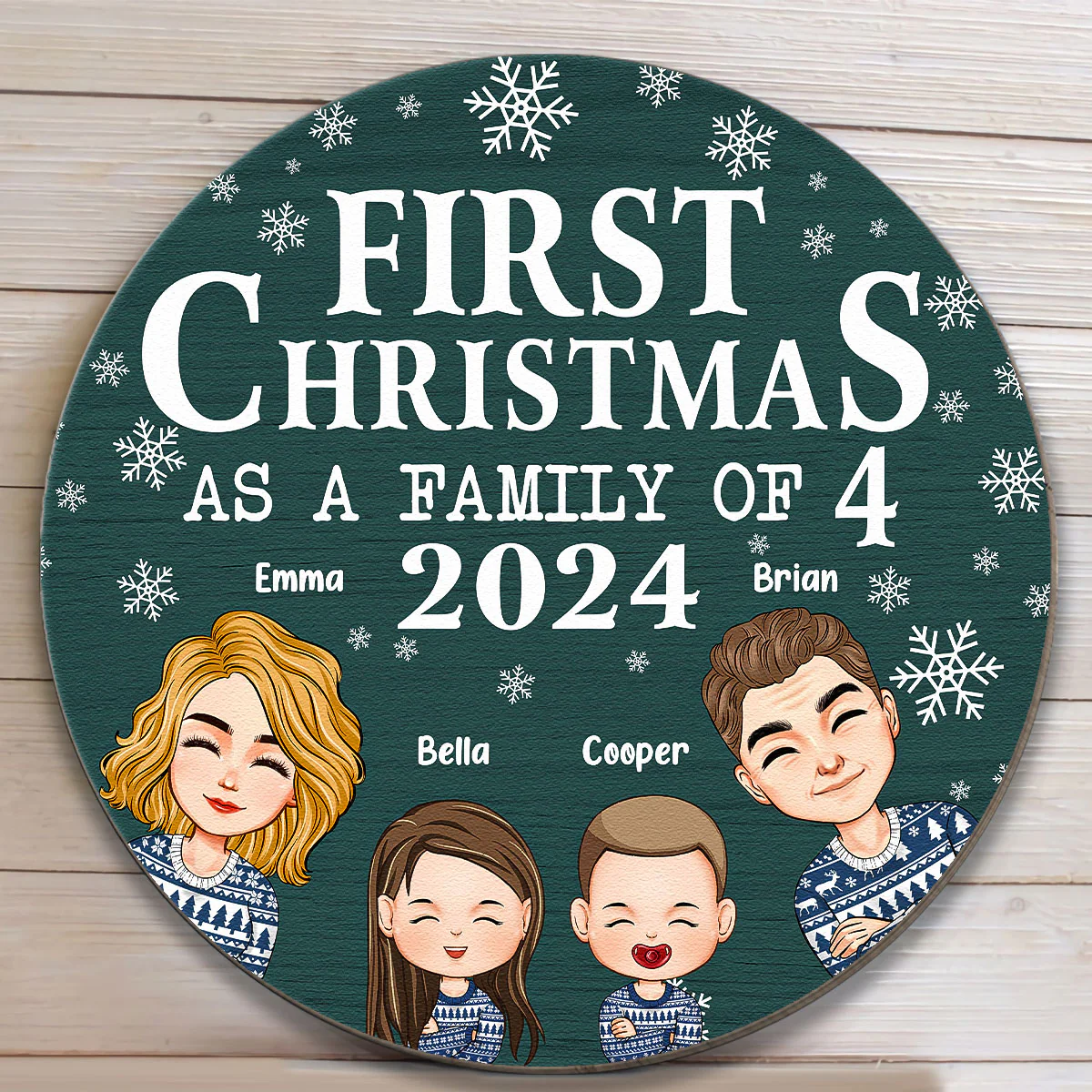 First Christmas As A Family With Children - Personalized Wood Wreath - Image 3