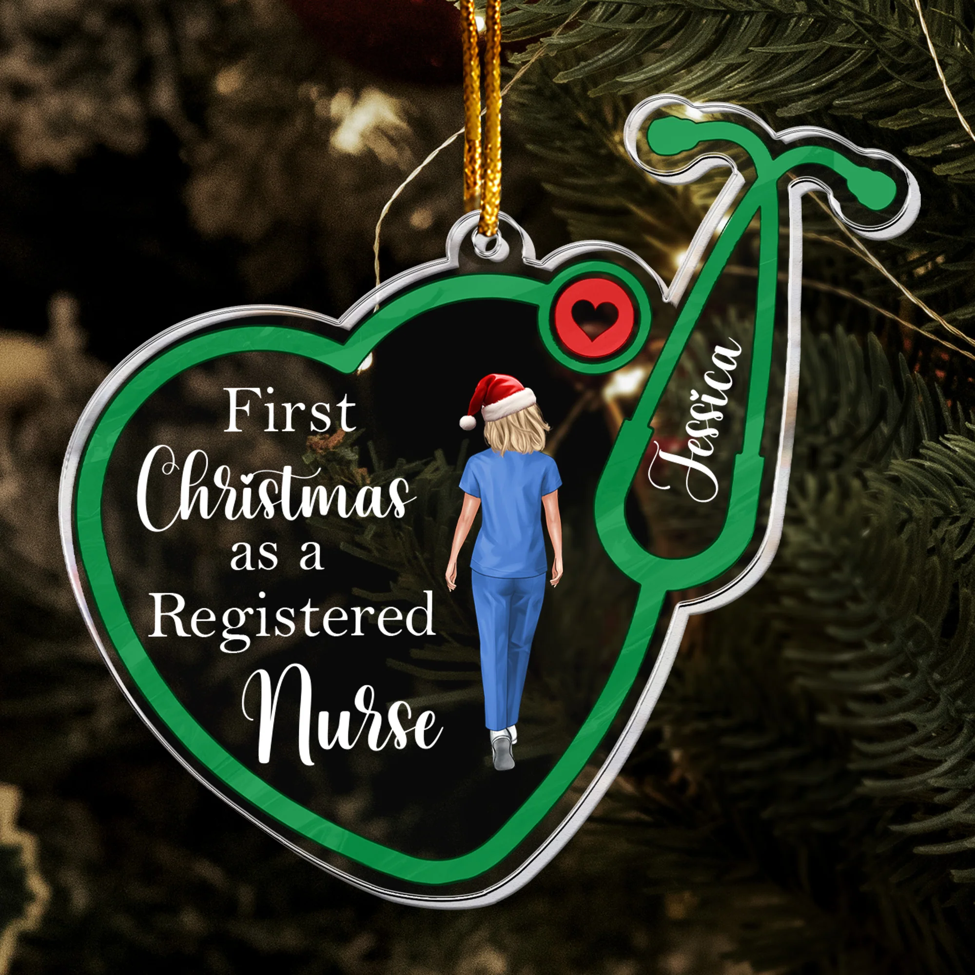 First Christmas As A Nurse - Personalized Acrylic Ornament - Image 3