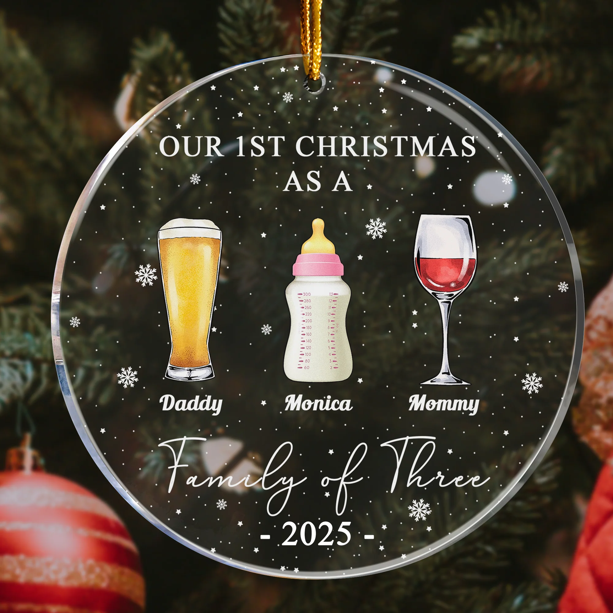 First Christmas As Family Of Three - Personalized Acrylic Ornament - Image 2