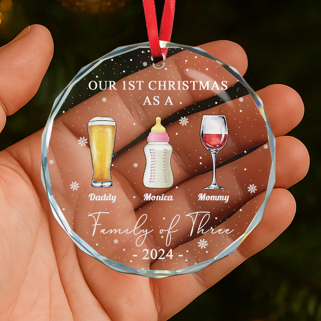 First Christmas As Family Of Three - Personalized Acrylic Ornament - Image 4