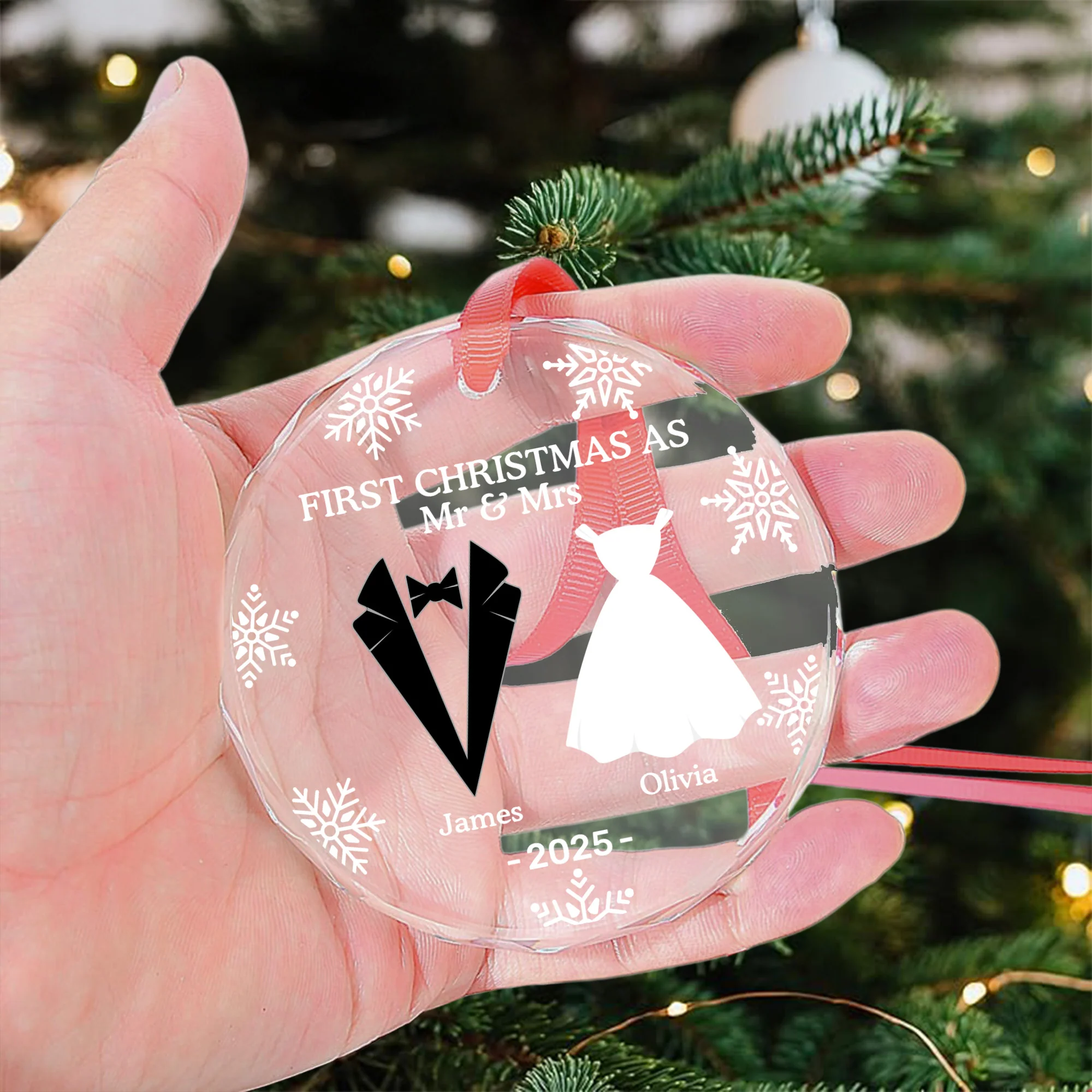 First Christmas As Married Couples - Personalized Glass Ornament - Image 3