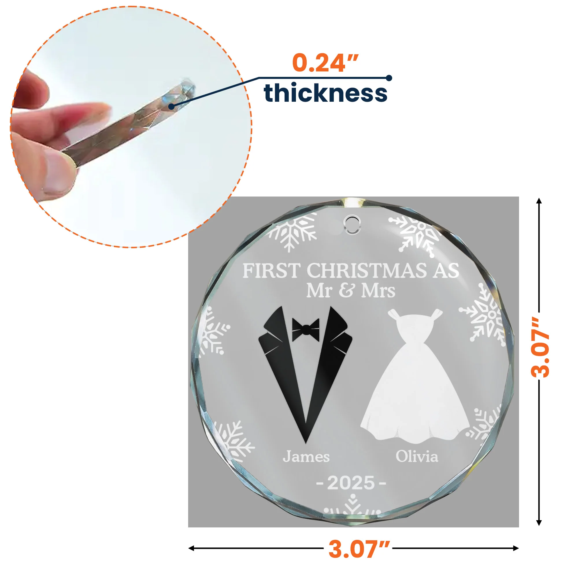 First Christmas As Married Couples - Personalized Glass Ornament - Image 5
