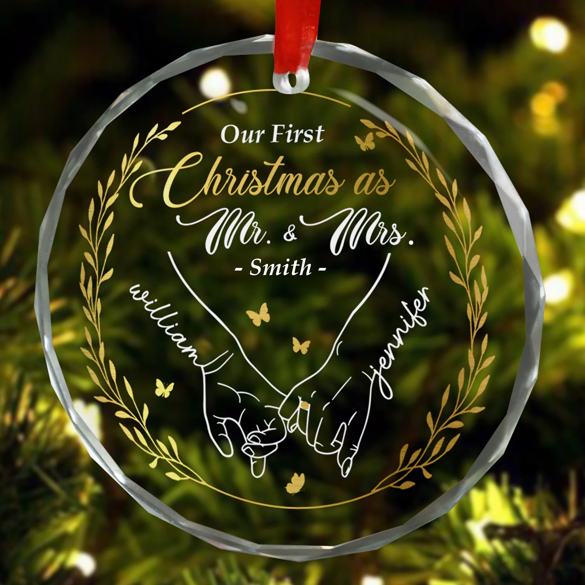 First Christmas As Mr. & Mrs. - Personalized Glass Ornament - Image 3
