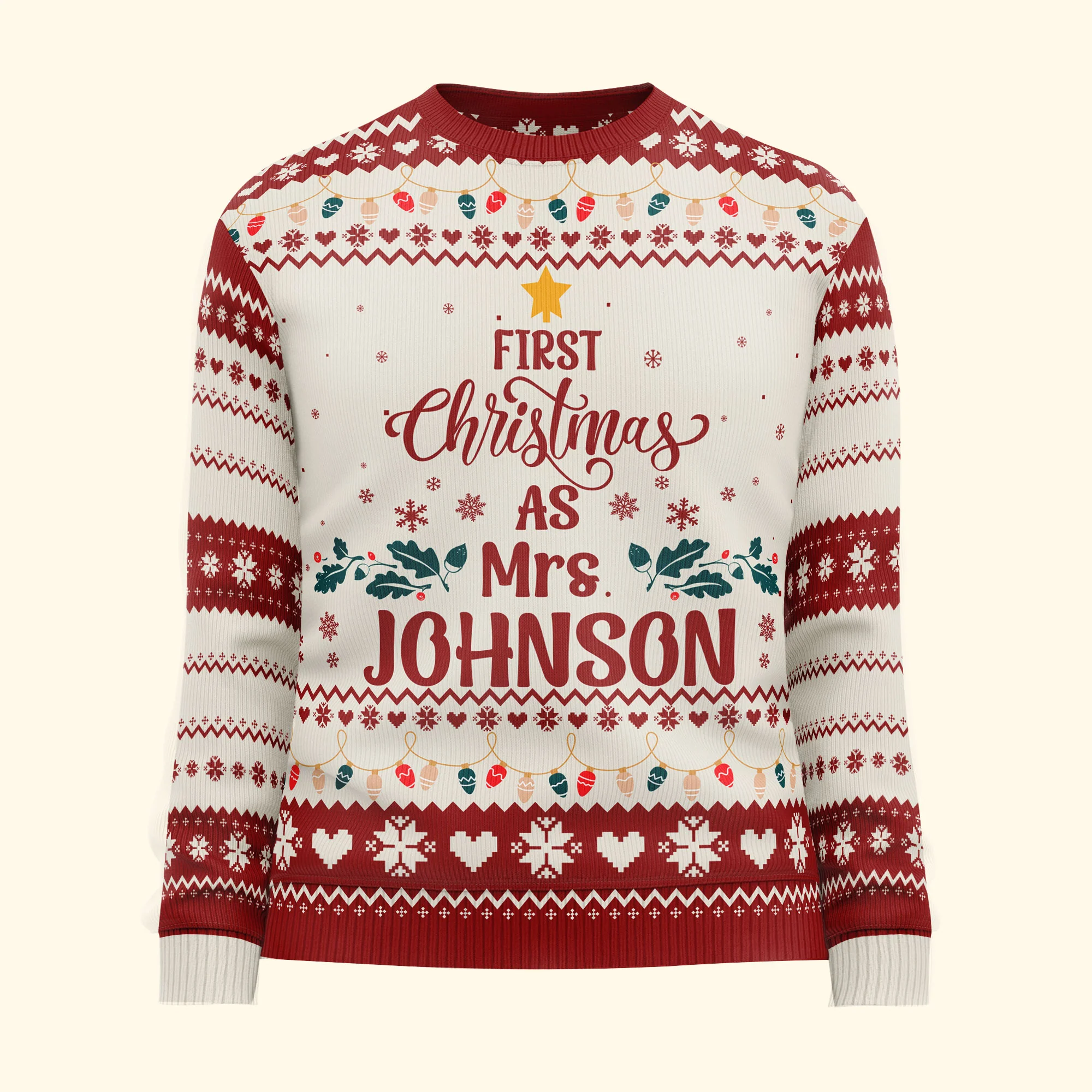 First Christmas As Mrs Newly Married Christmas Gift For Wife - Personalized Ugly Sweater - Image 3