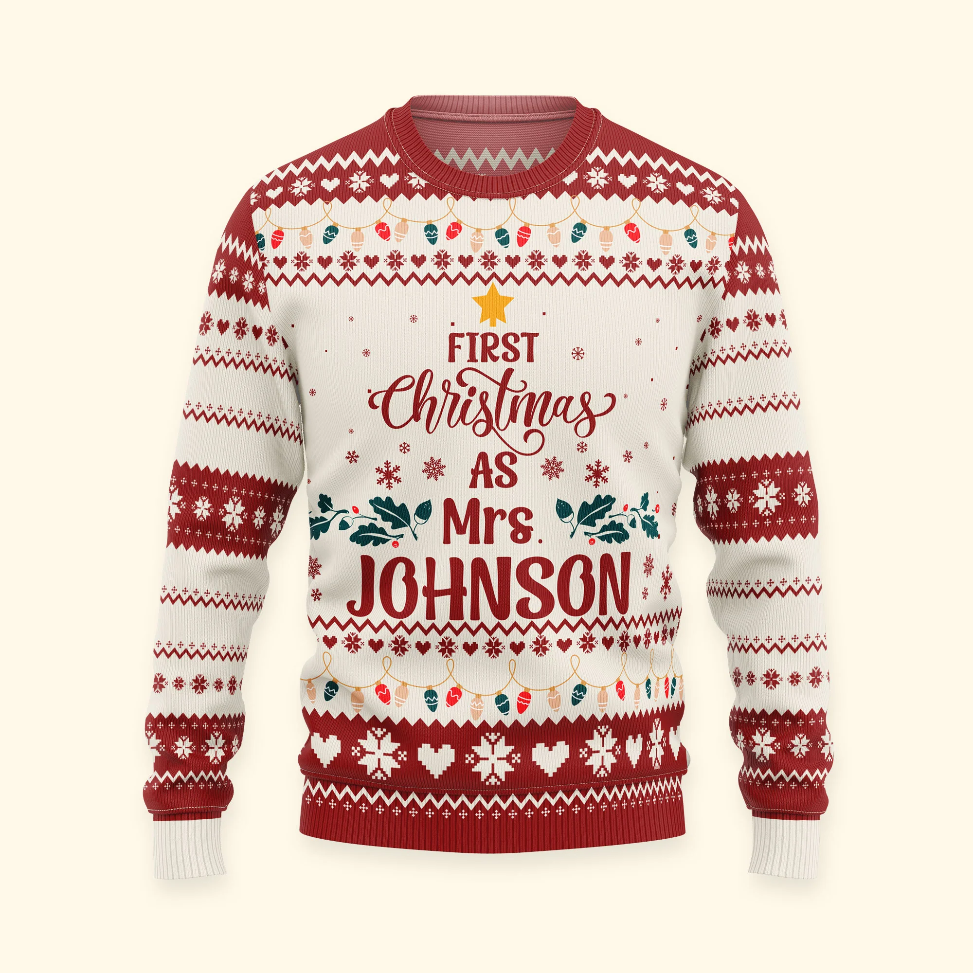 First Christmas As Mrs Newly Married Christmas Gift For Wife - Personalized Ugly Sweater - Image 4