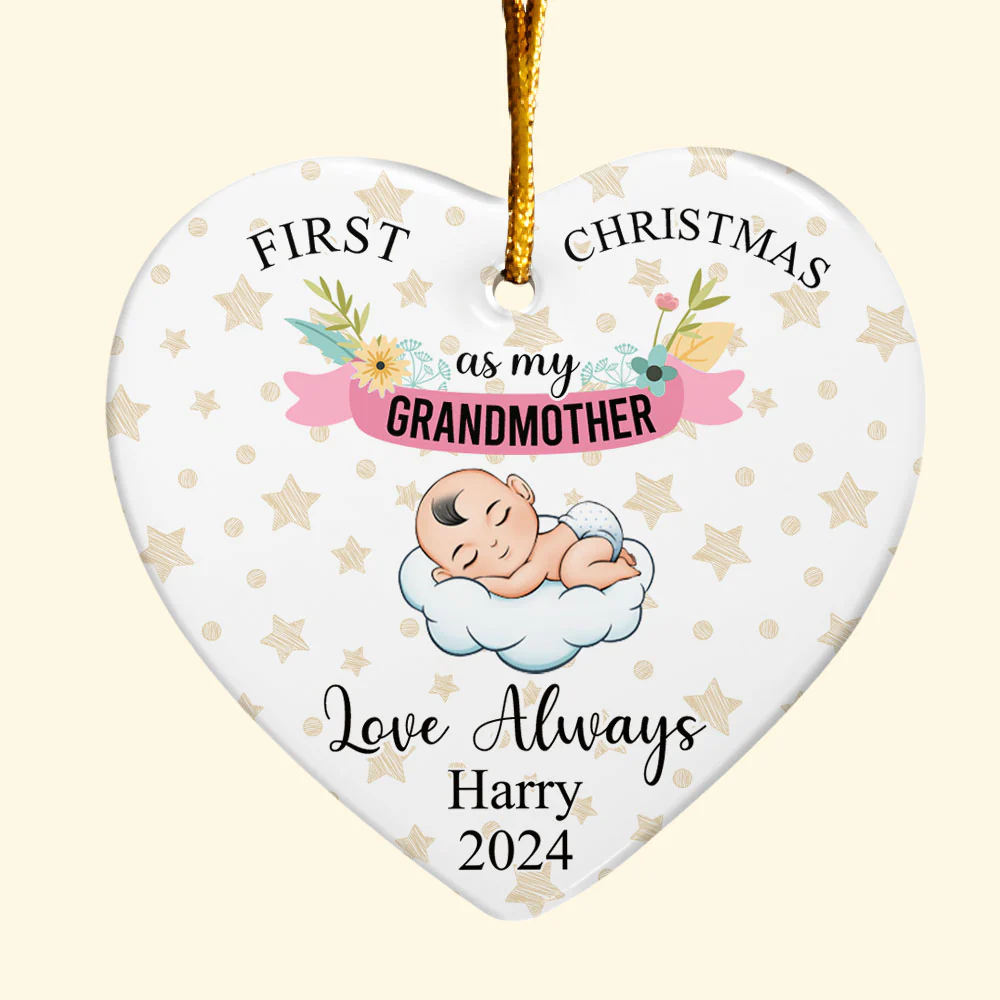 First Christmas As My Grandmother - Personalized Heart Shaped Ceramic Ornament - Image 4