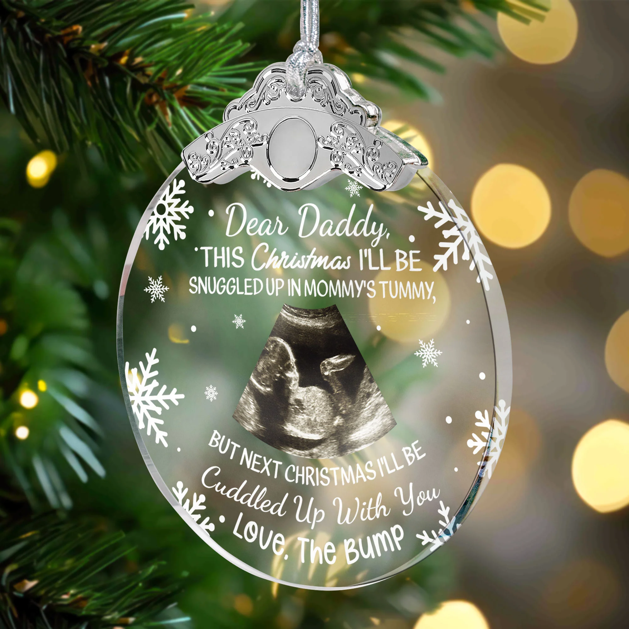 First Christmas Baby Bump Custom Ultrasound - Personalized Glass Photo Ornament With Silver Cap - Image 4