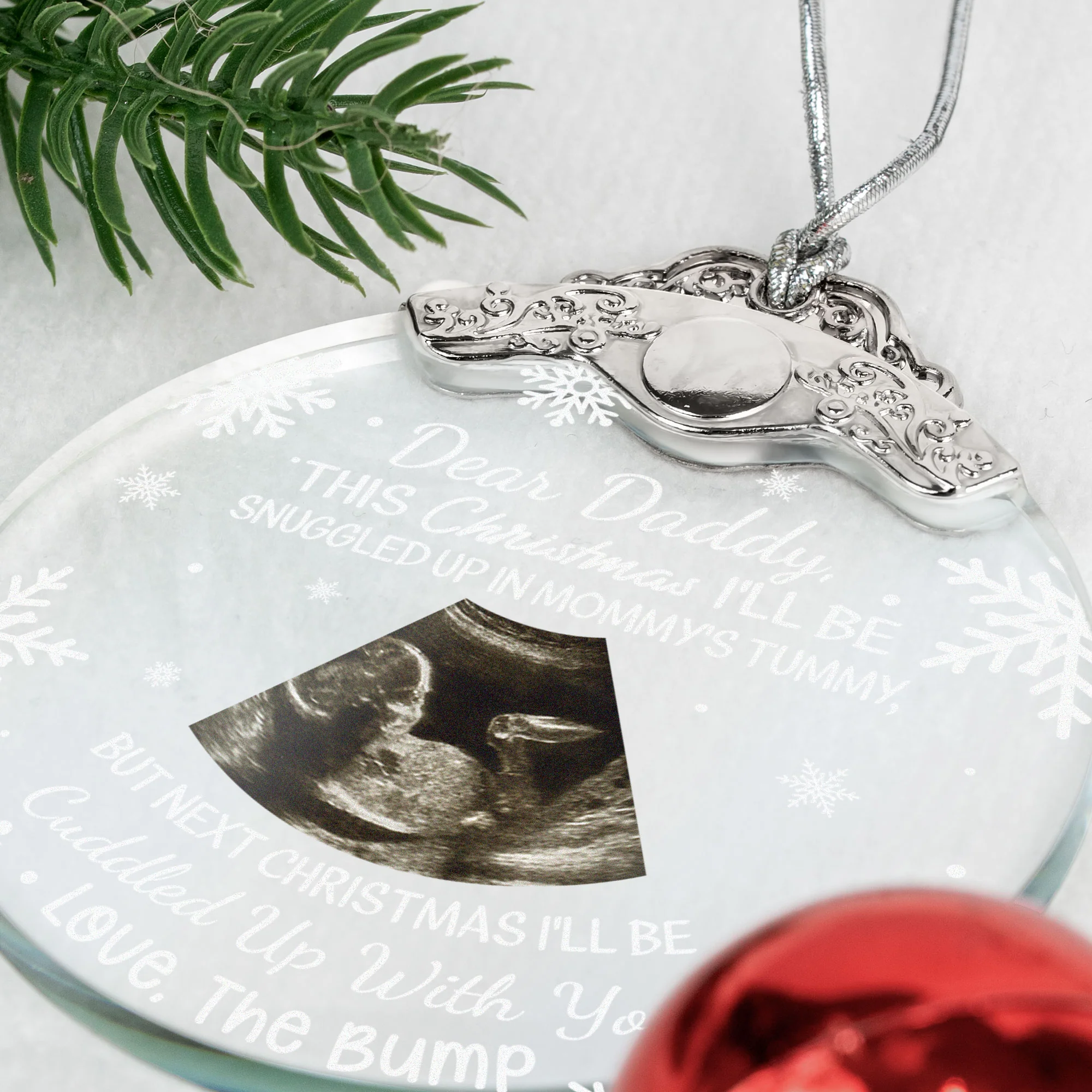 First Christmas Baby Bump Custom Ultrasound - Personalized Glass Photo Ornament With Silver Cap - Image 5