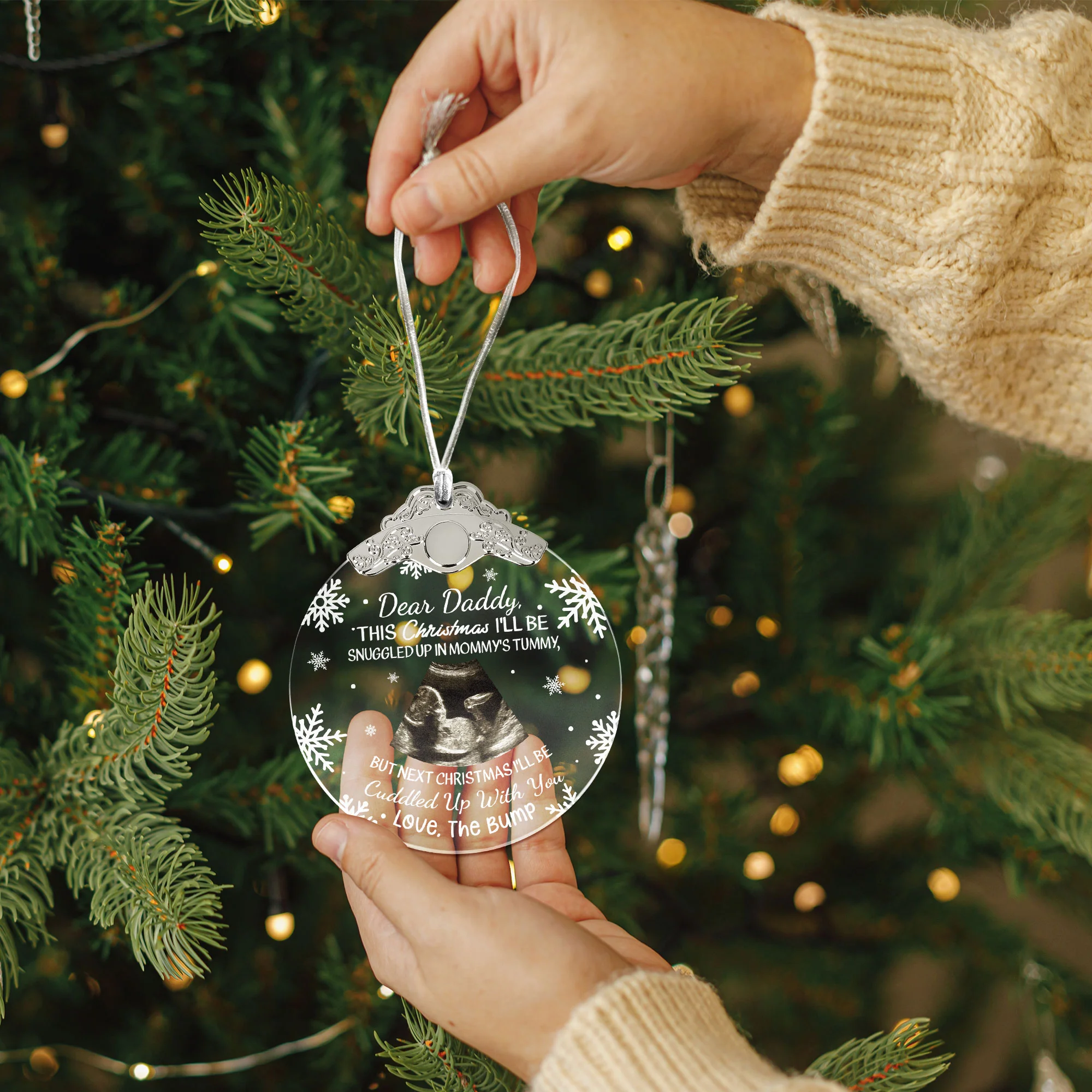 First Christmas Baby Bump Custom Ultrasound - Personalized Glass Photo Ornament With Silver Cap - Image 6