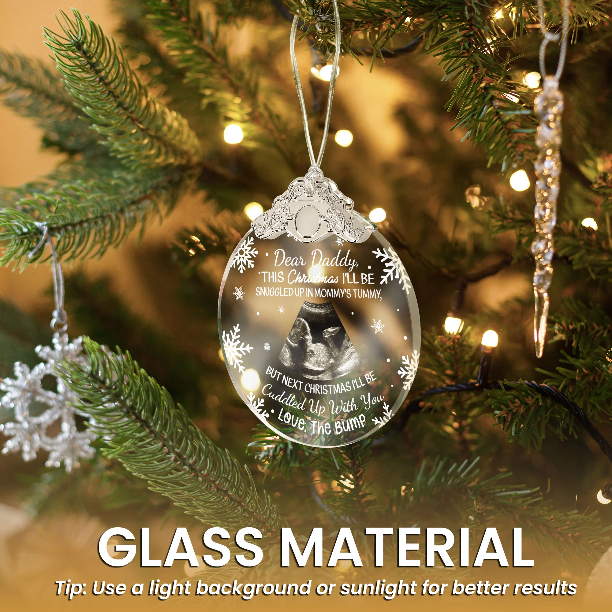 First Christmas Baby Bump Custom Ultrasound - Personalized Glass Photo Ornament With Silver Cap - Image 7
