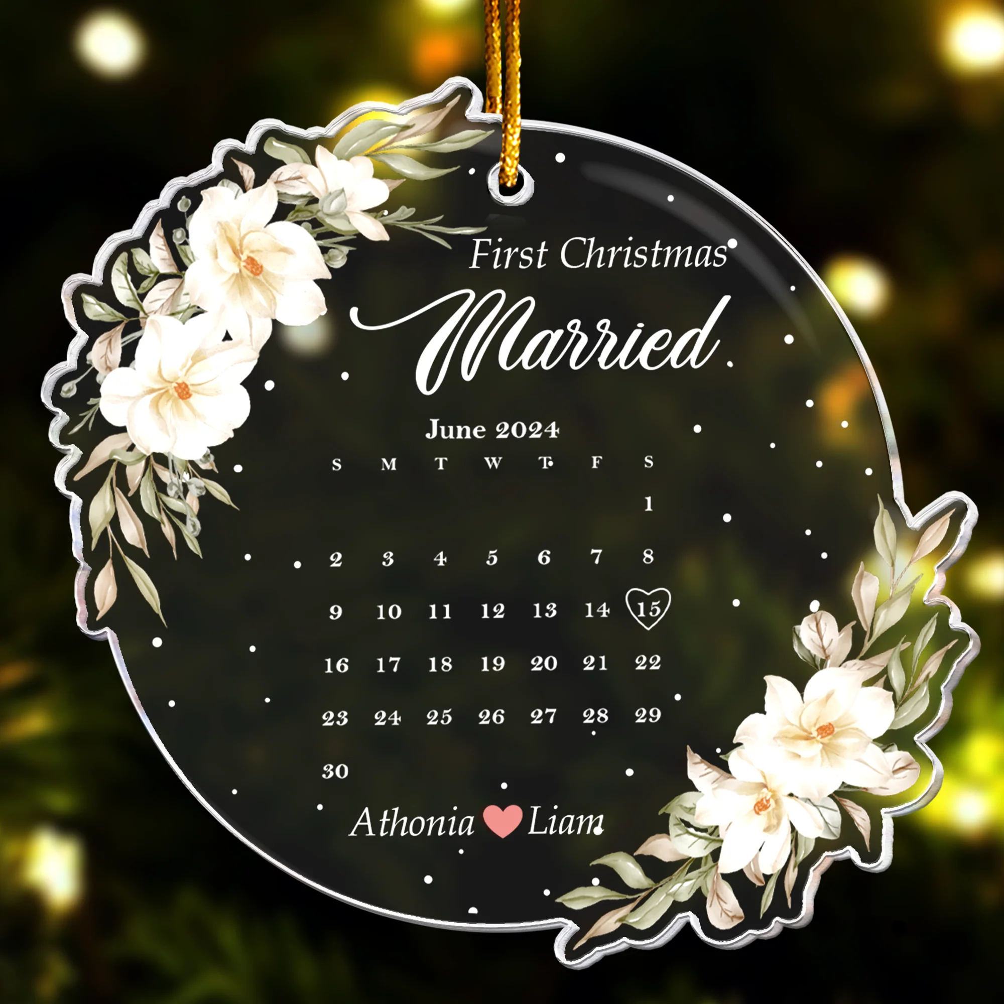 First Christmas Married - Personalized Acrylic Ornament - Calendar - Image 3