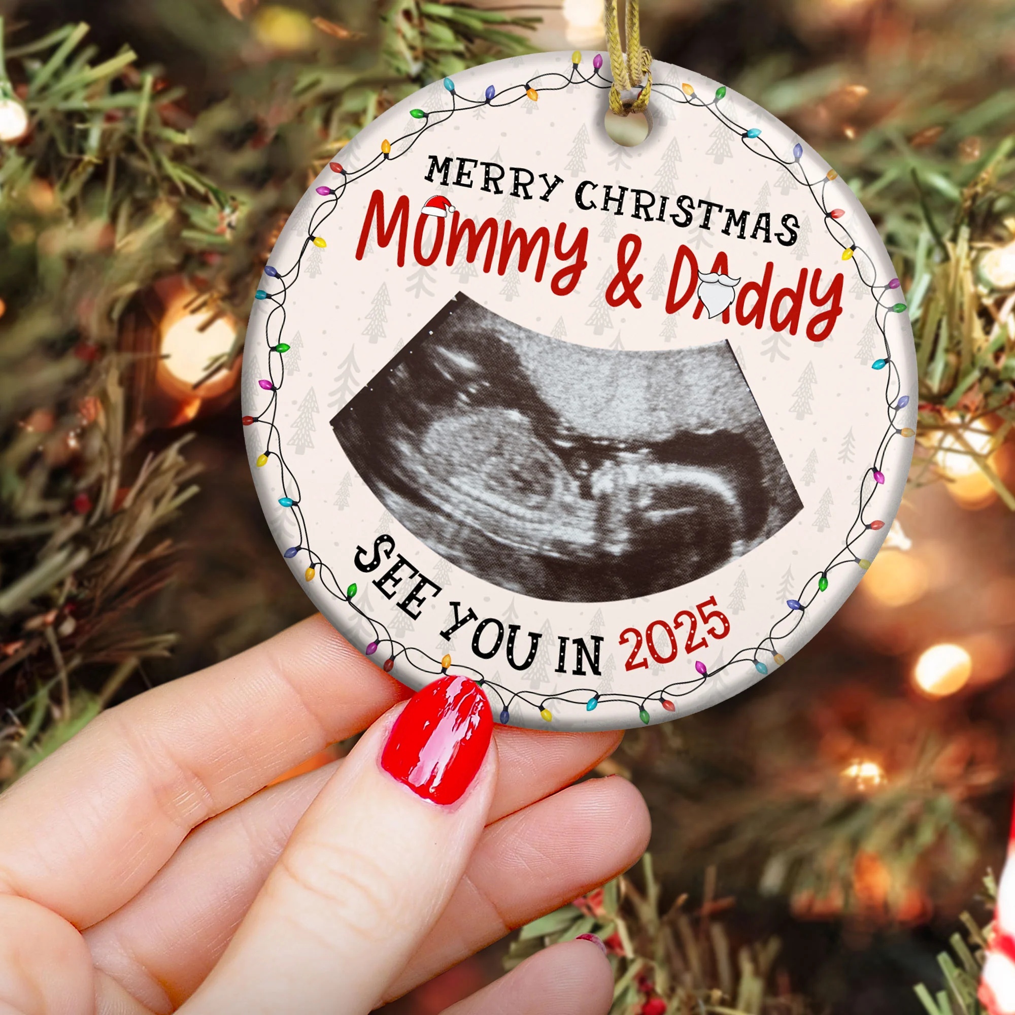 First Christmas Mommy & Daddy - Personalized Ceramic Photo Ornament - Image 4