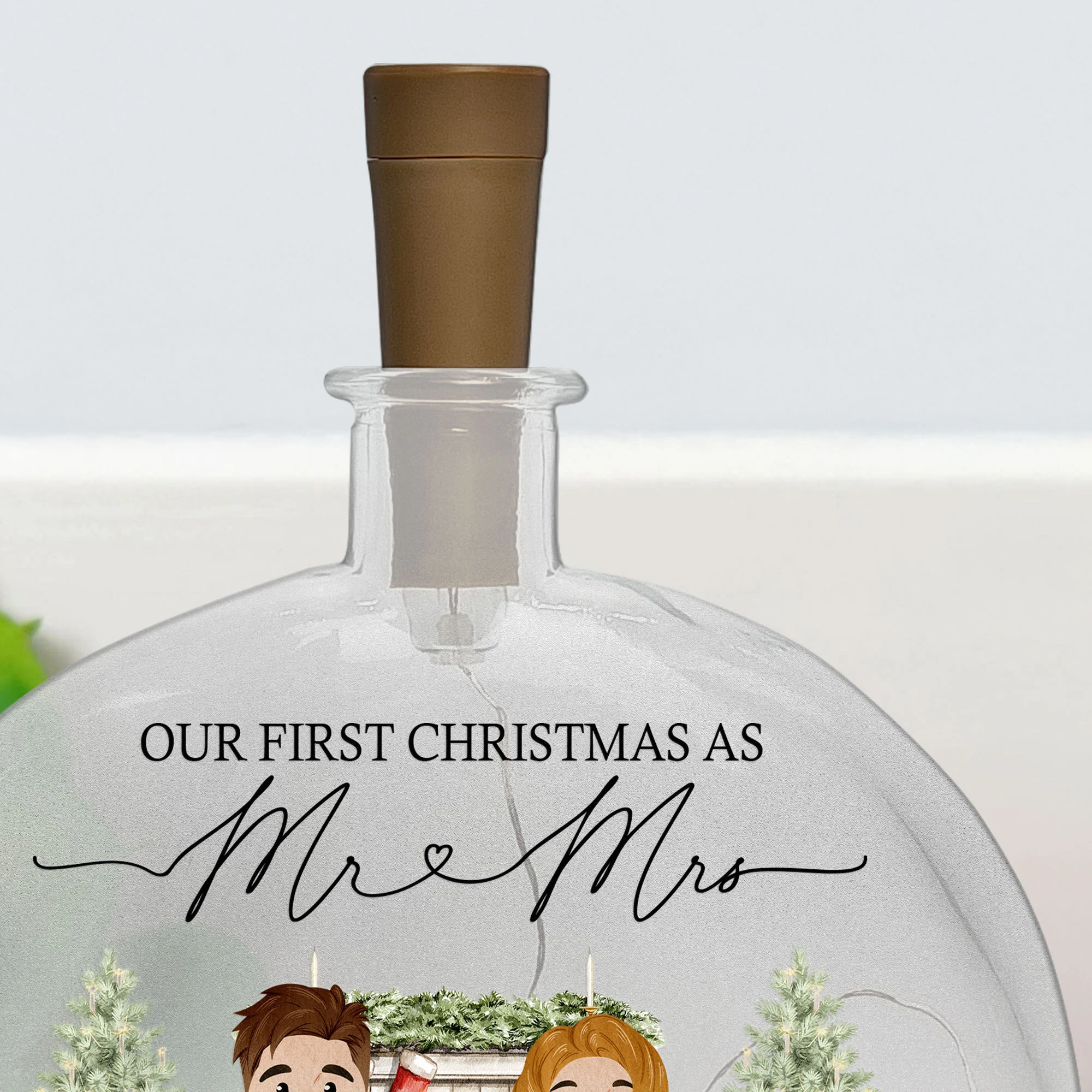 First Christmas Mr & Mrs Wedding Keepsake - Personalized Round Flat Bottle Light - Image 3