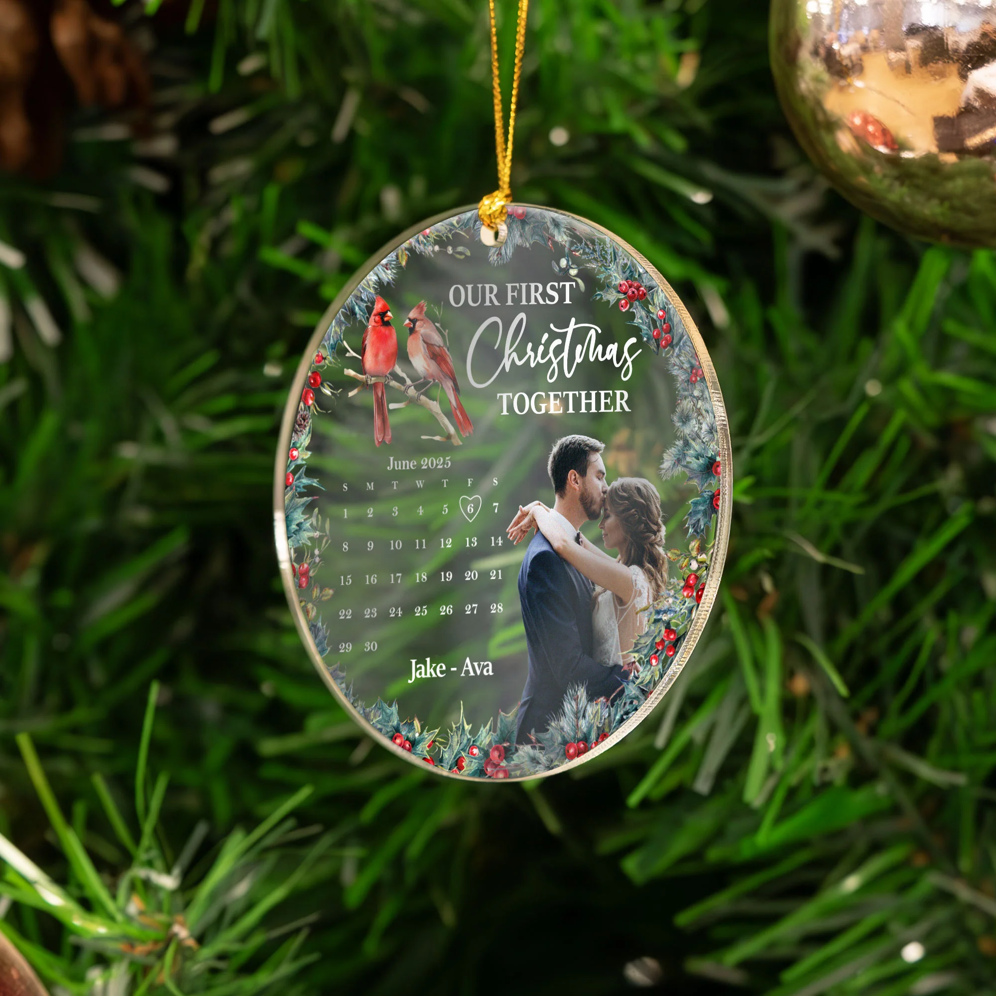 First Christmas Together Couple Ornament New Version - Personalized Acrylic Photo Ornament - Image 4