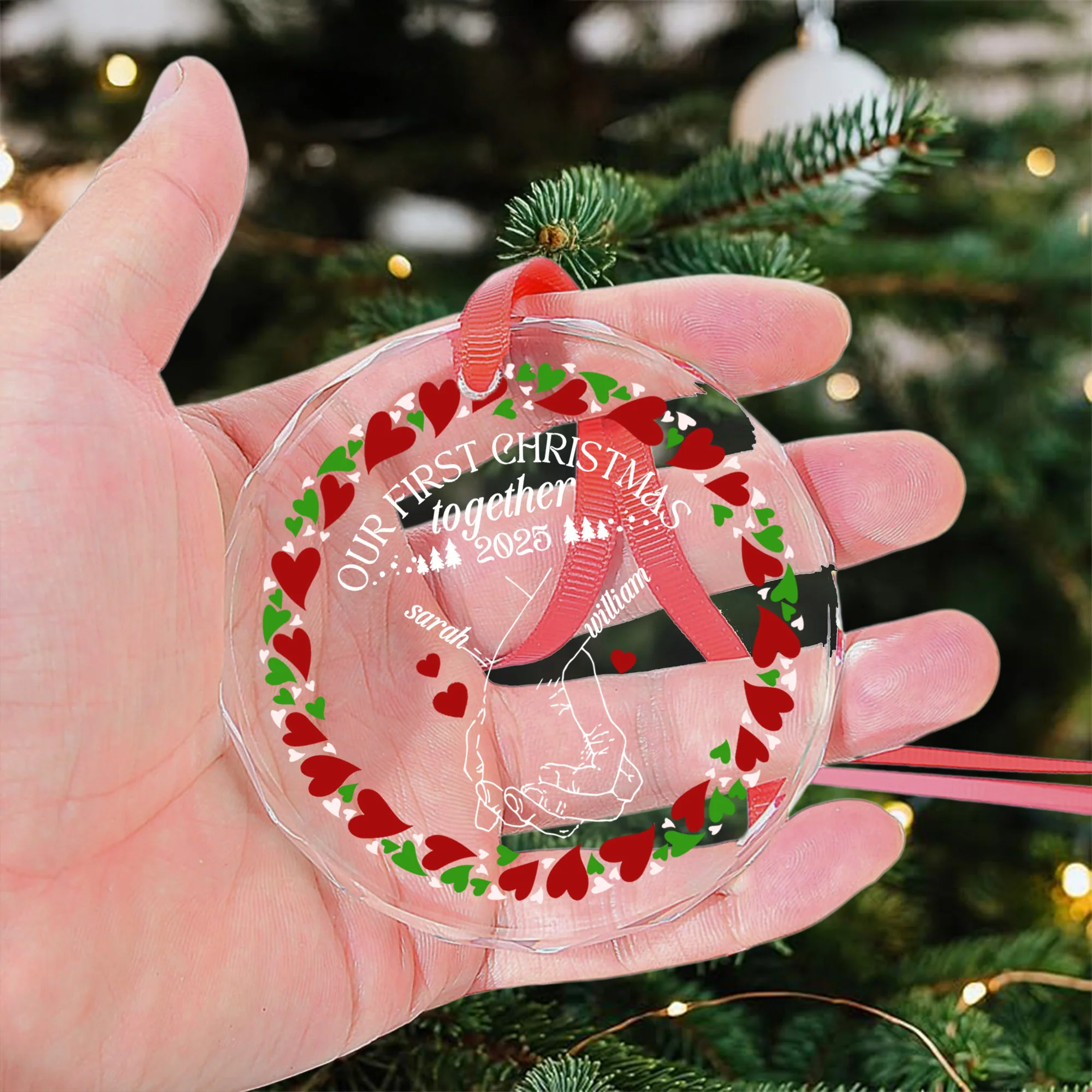 First Christmas Together - Personalized Glass Ornament - Image 3