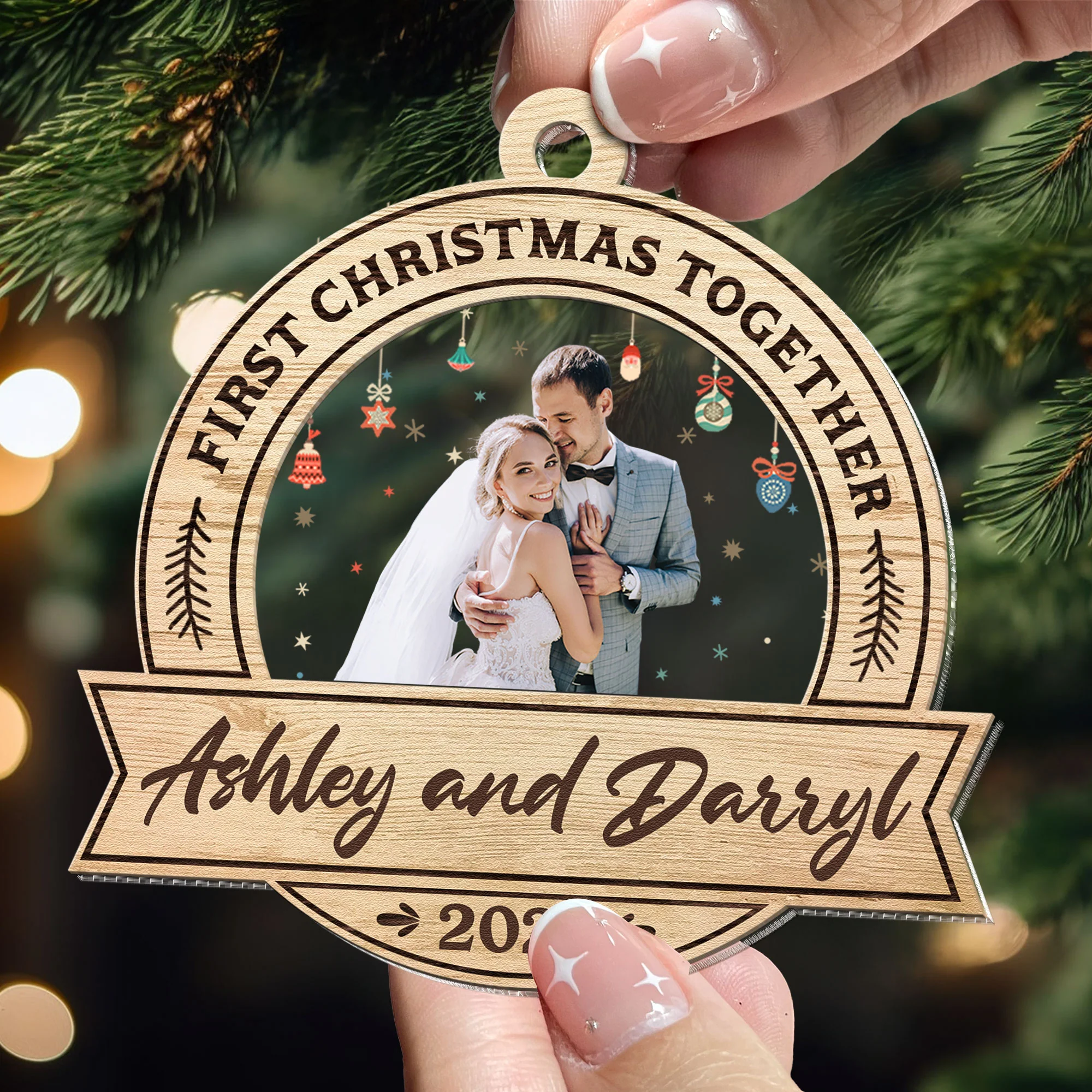 First Christmas Together - Personalized Wood And Acrylic Photo Ornament - Image 2