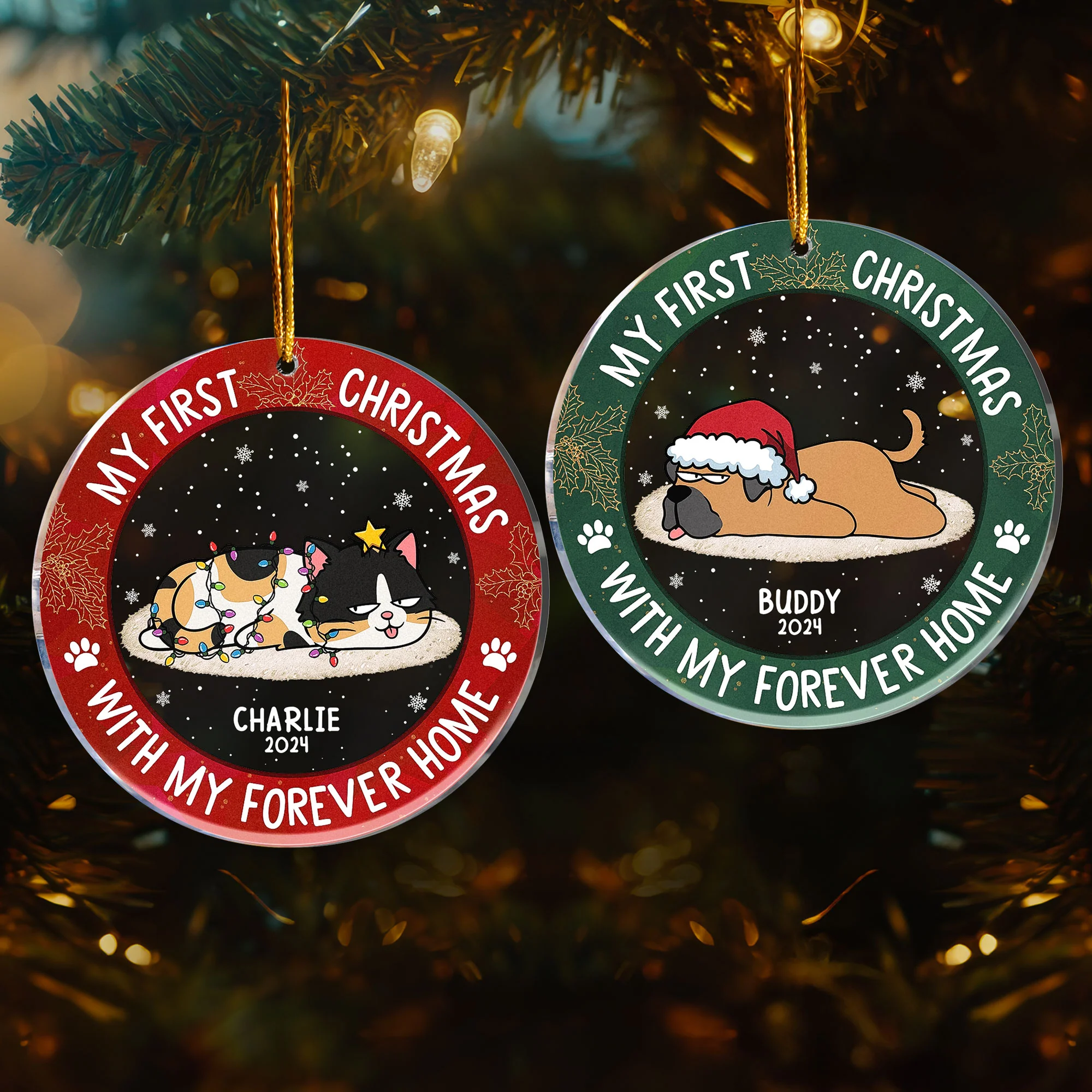 First Christmas With My Forever Home - Personalized Acrylic Ornament - Image 3