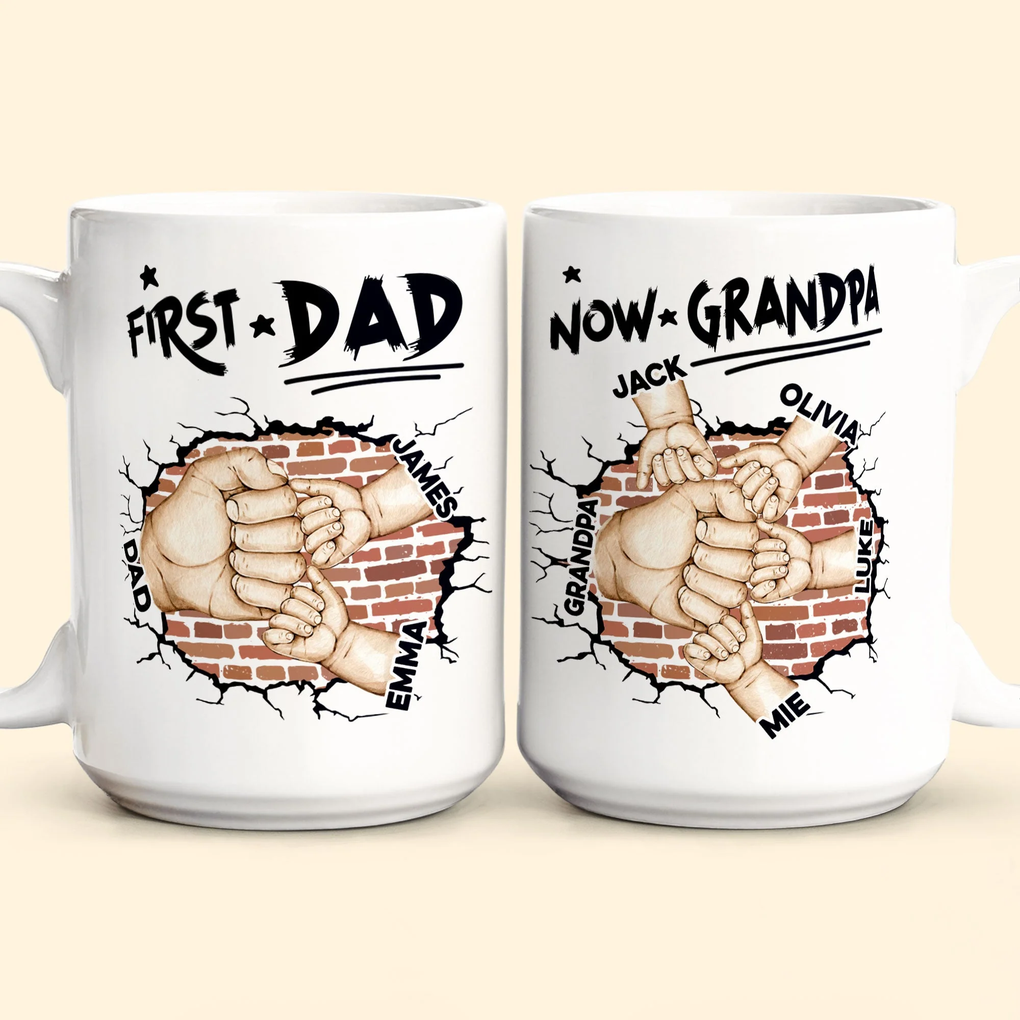 First Dad Now Grandpa Fist Bump Kids - Personalized Mug - Image 4