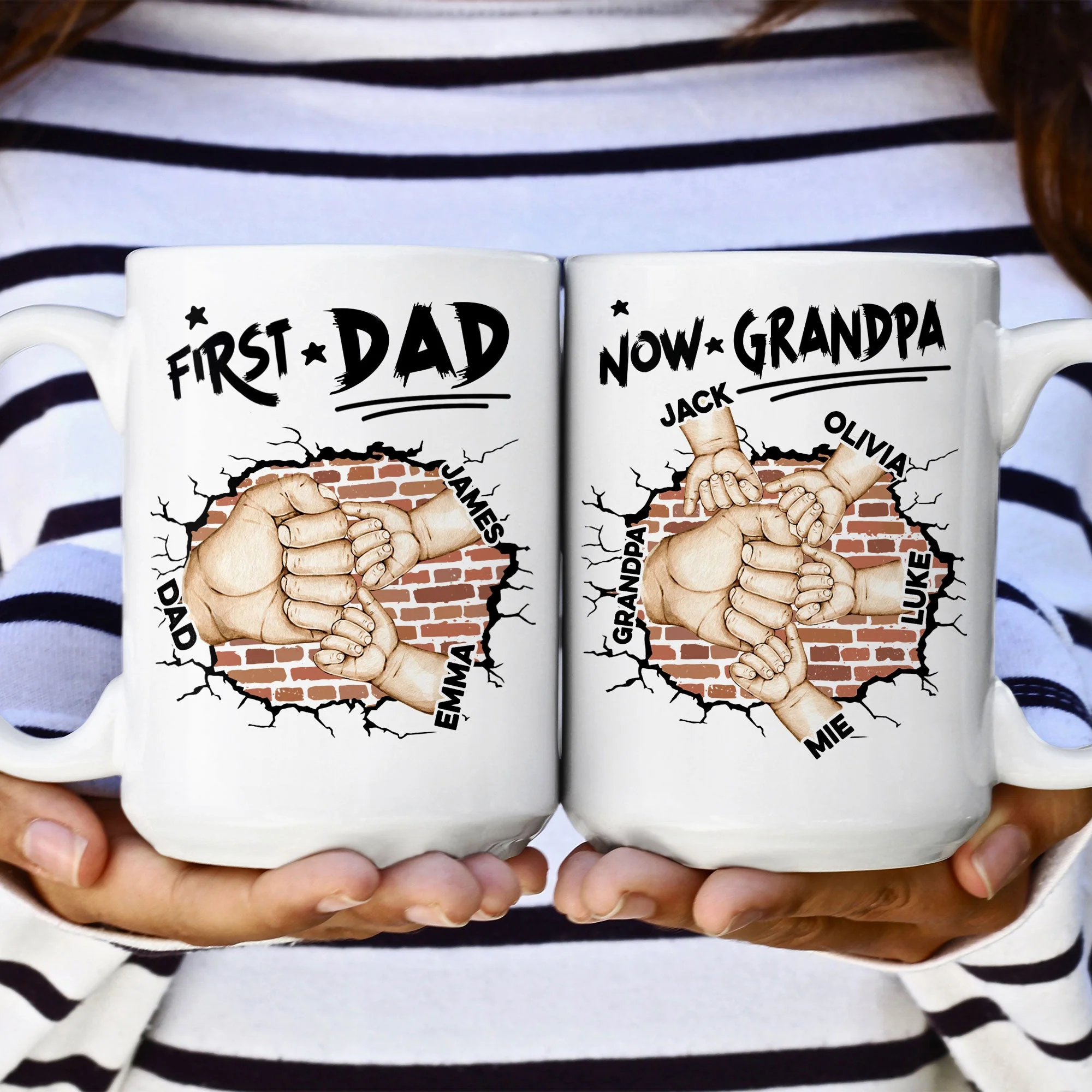 First Dad Now Grandpa Fist Bump Kids - Personalized Mug - Image 5