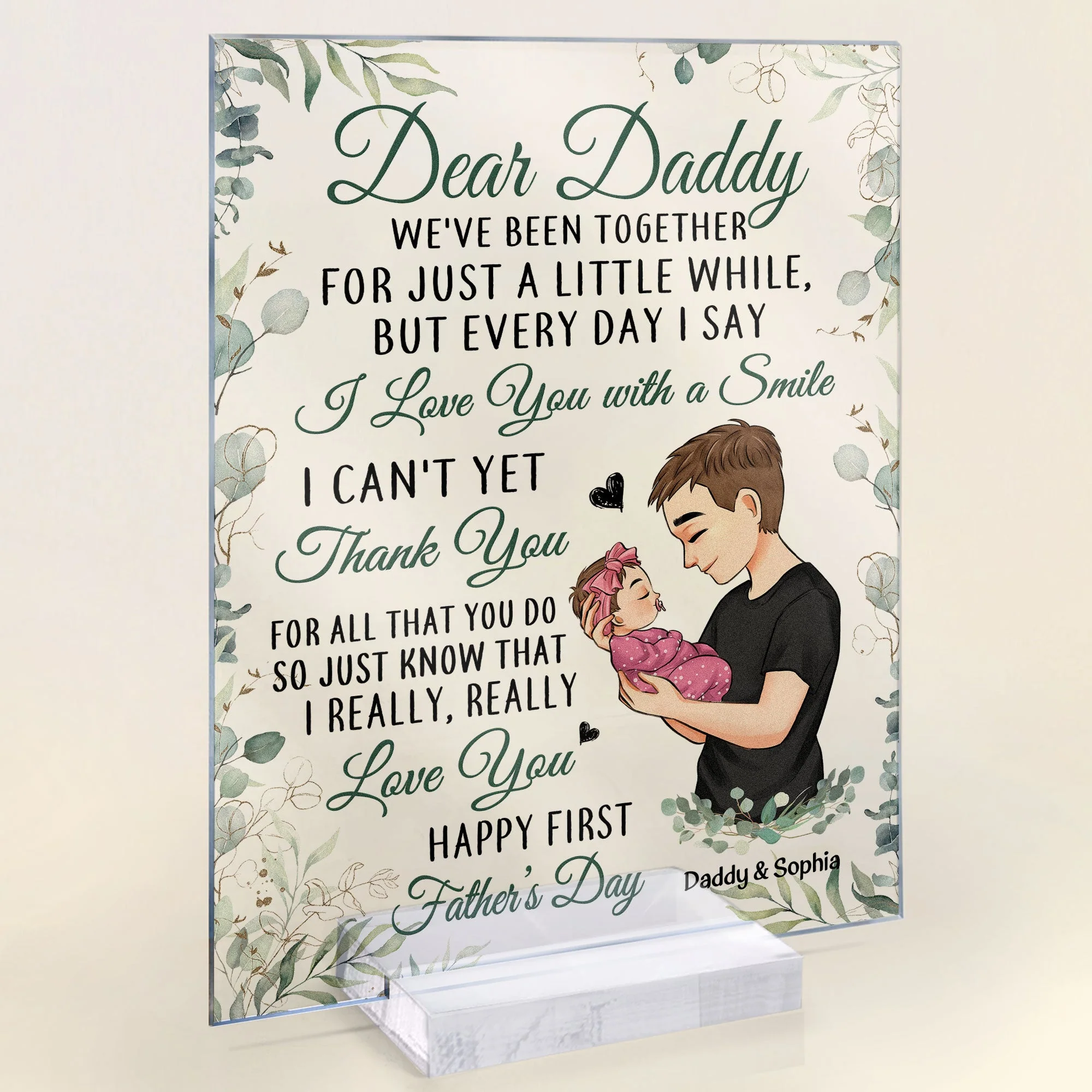 First Father's Day - I Love You With A Smile - Personalized Acrylic Plaque - Image 2