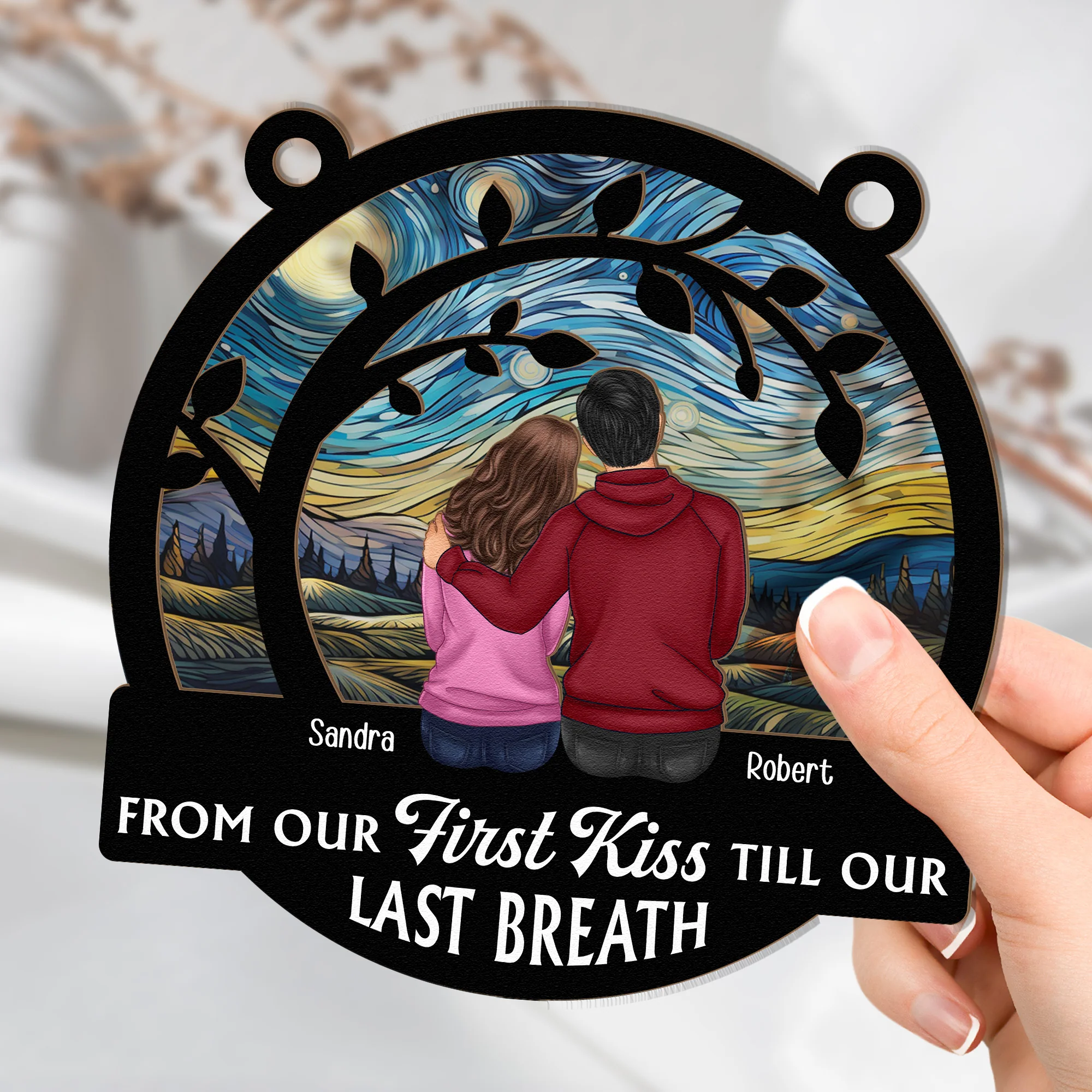 First Kiss Till Last Breath Anniversary Gift - Personalized Window Hanging Suncatcher Ornament - Image 2