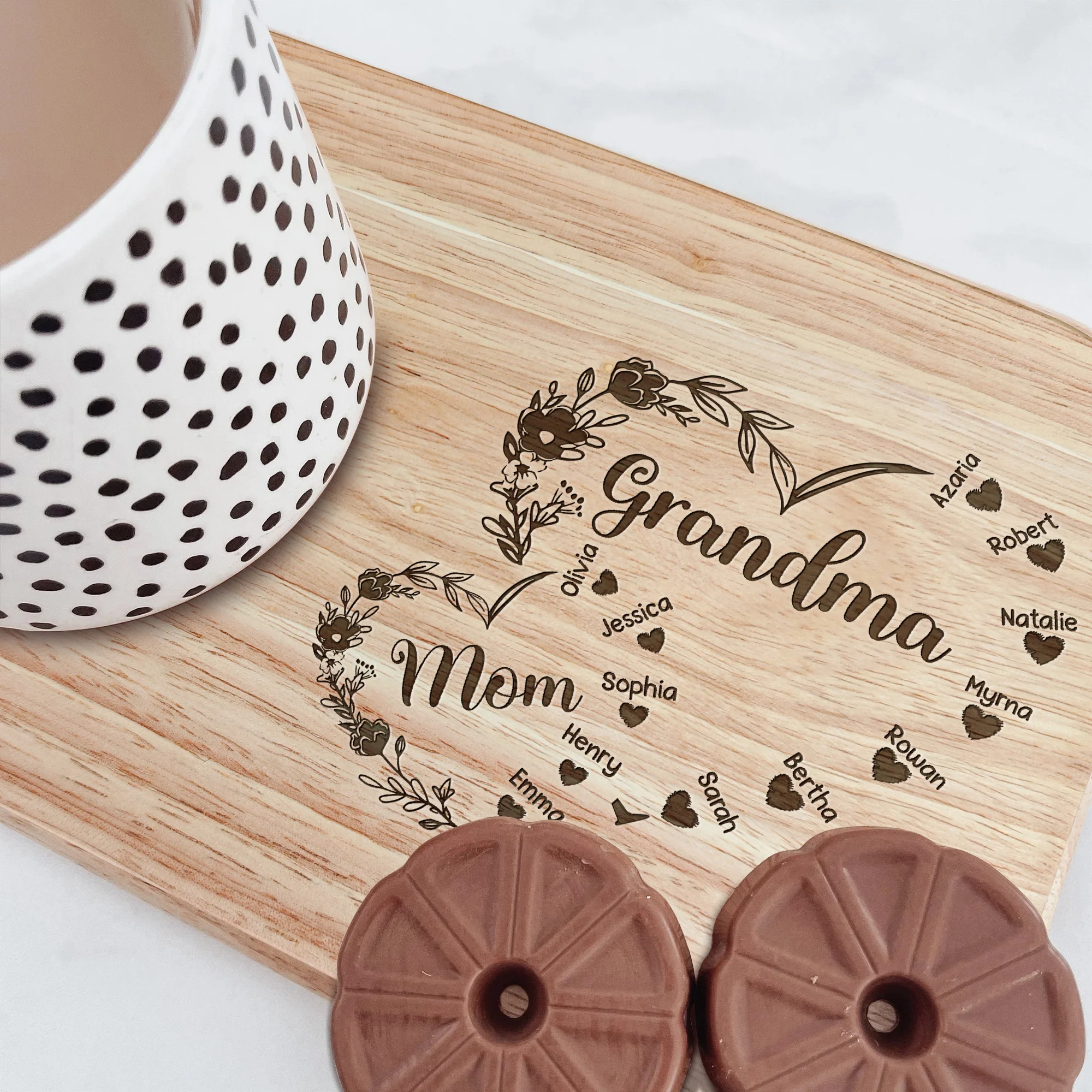 First Mom Now Grandma Floral - Custom Engraved Wooden Tea & Biscuit Board - Image 2
