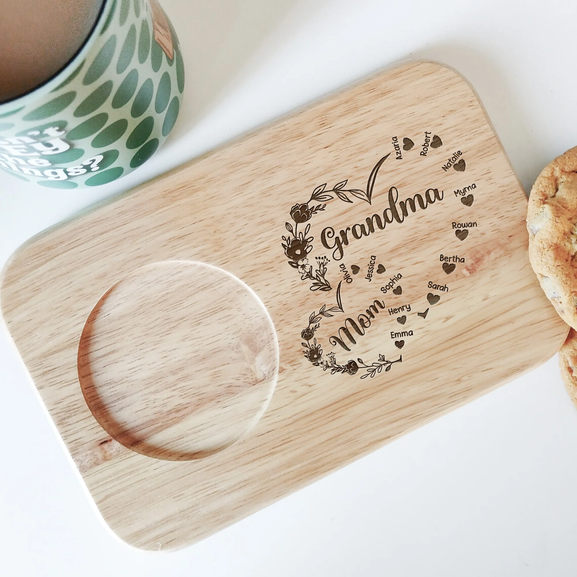 First Mom Now Grandma Floral - Custom Engraved Wooden Tea & Biscuit Board - Image 3