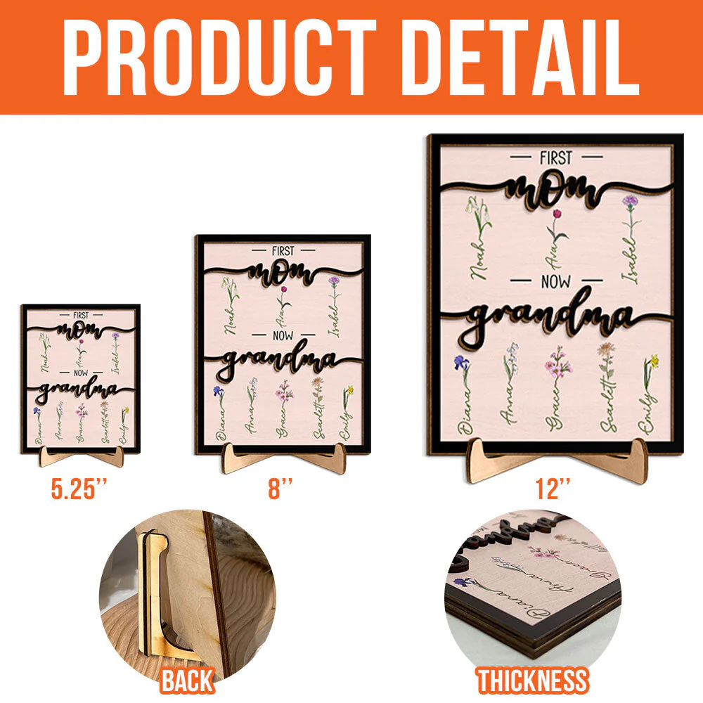 First Mom Now Grandma - Personalized 2 Layers Wooden Plaque - Gift For Mom - Image 5