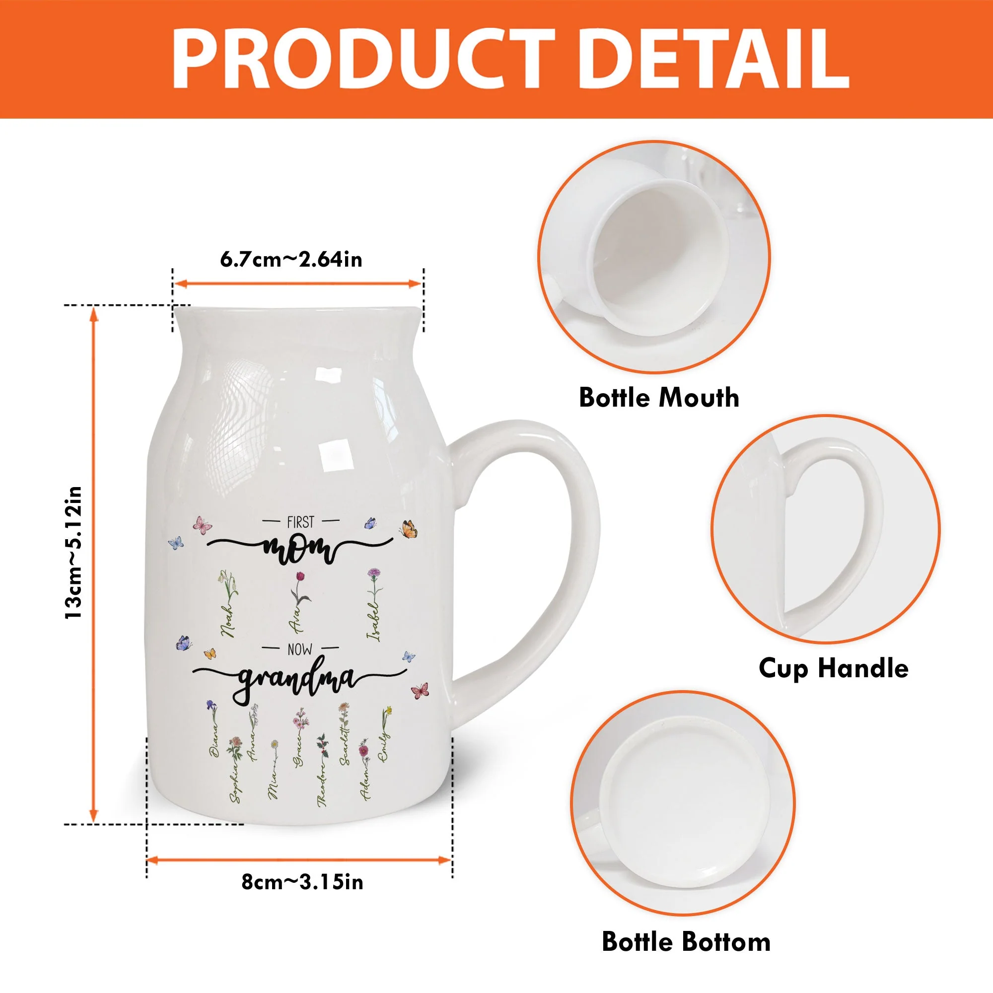 First Mom Now Grandma - Personalized Ceramic Flower Vase - Image 4