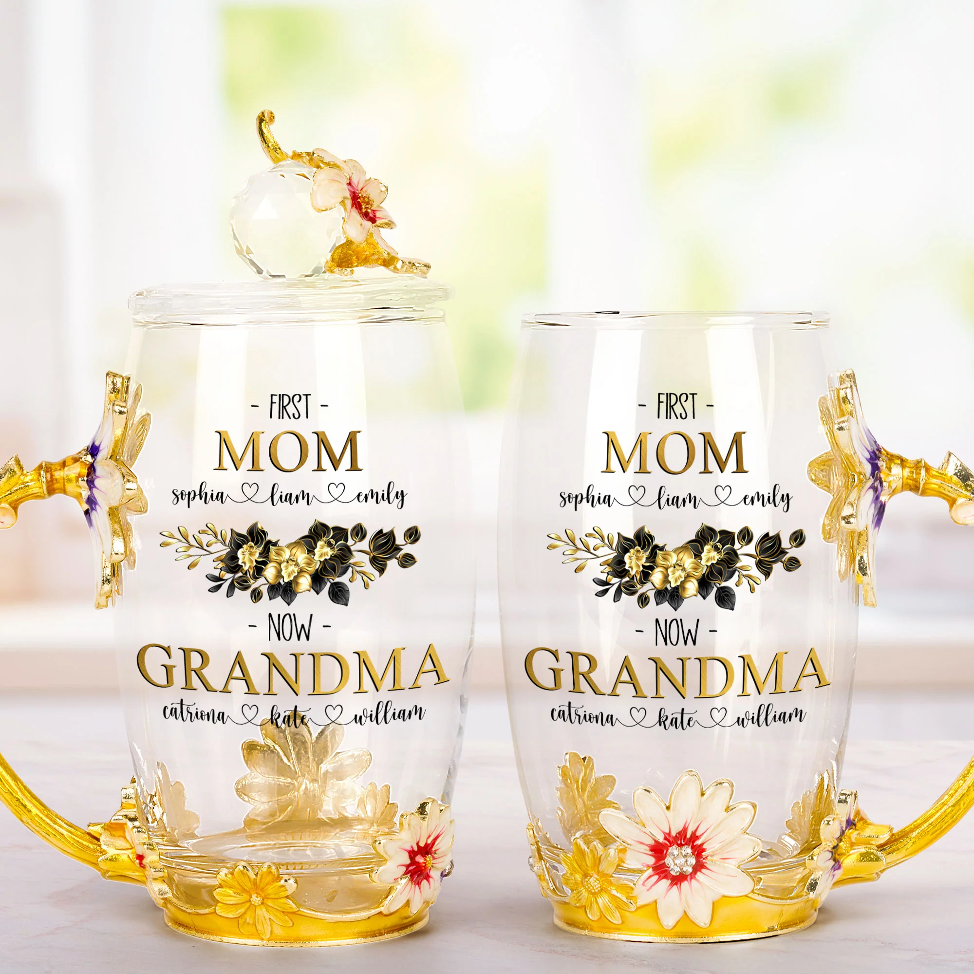First Mom Now Grandma - Personalized Enamel Flower Tea Cup - Image 2