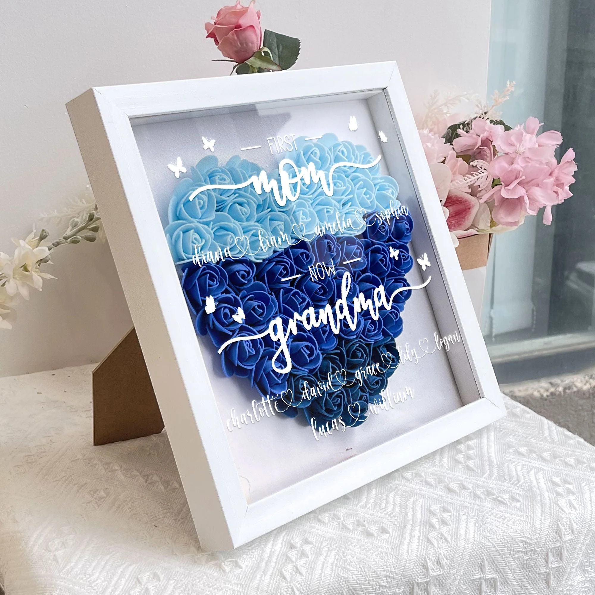 First Mom Now Grandma - Personalized Flower Shadow Box - Image 4