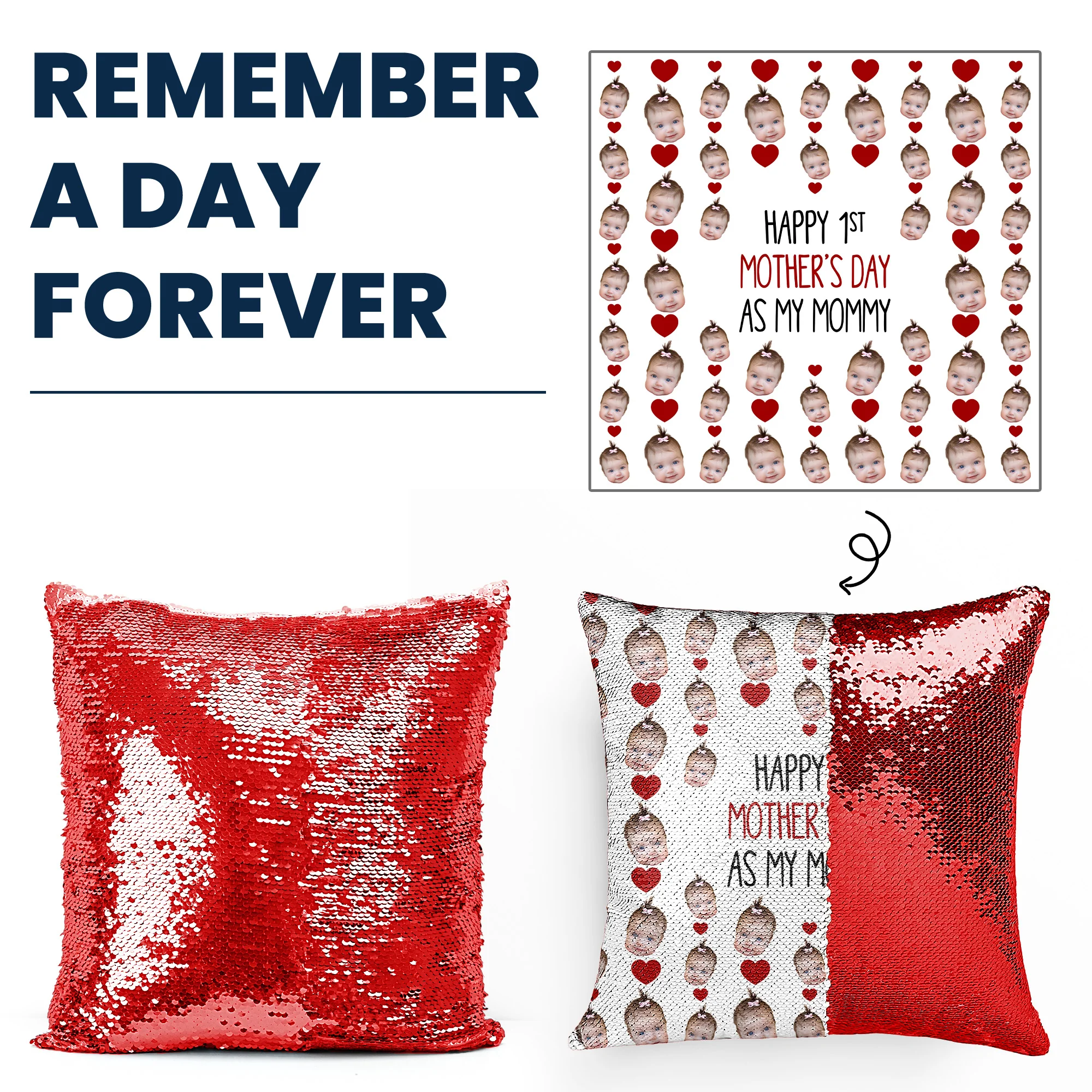 First Mothers Day Gifts For New Mom - Custom Photo Sequin Pillow - Image 2